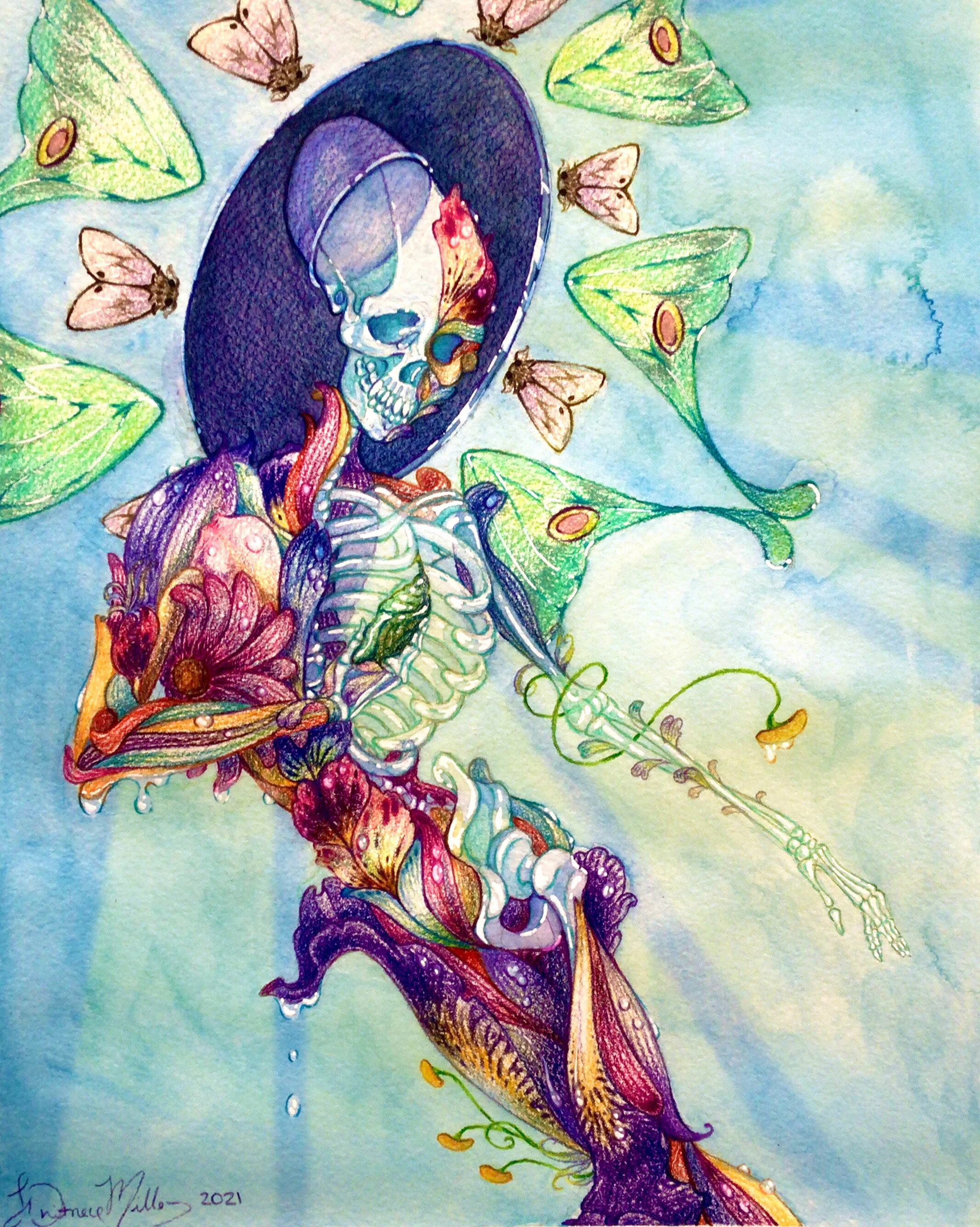 Isis of Spring; colored pencil and watercolor; 9" x 12"