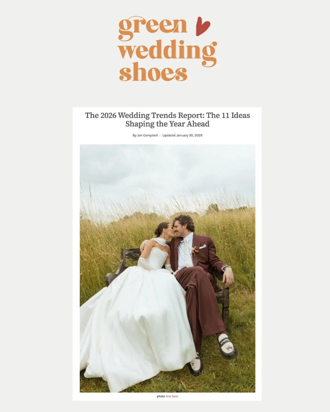 Press alert! Shared my thoughts on what to expect for 2026 weddings with @greenweddingshoes 💚