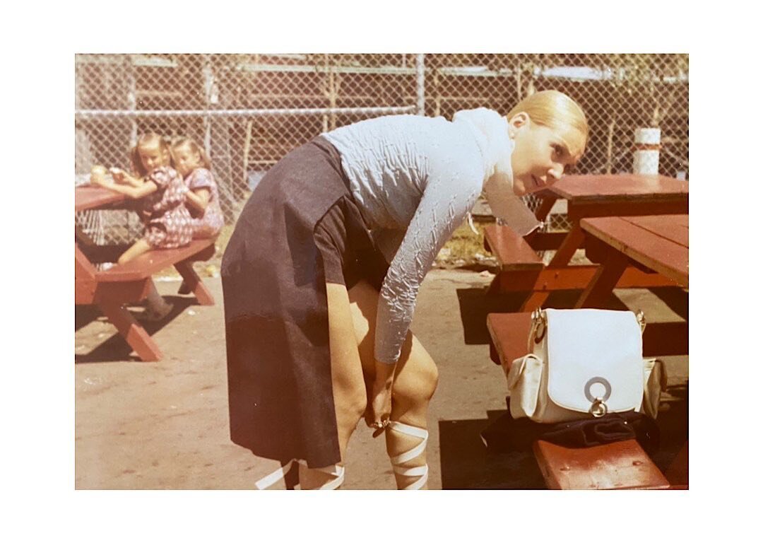 My mother, adjusting her Grecian sandals. 1971, camp visiting day. 

It took us three weeks to convince her to leave NY during the earliest days of Covid. She refused until someone she knew got sick, and then we couldn&rsquo;t get to her fast enough.