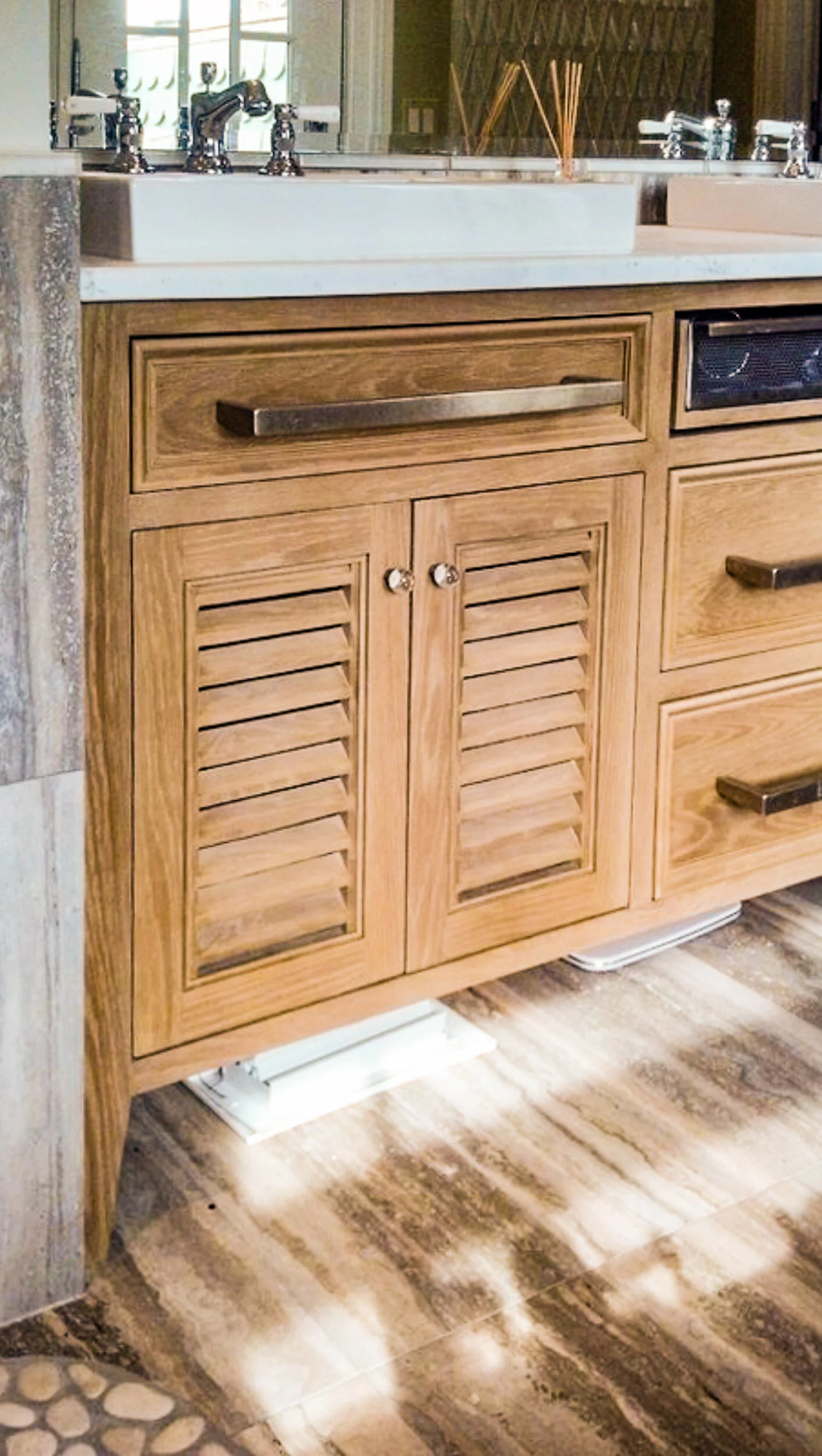 Louvered Master Bathroom Vanity, Ridgewood, NJ — River's Edge Woodworks