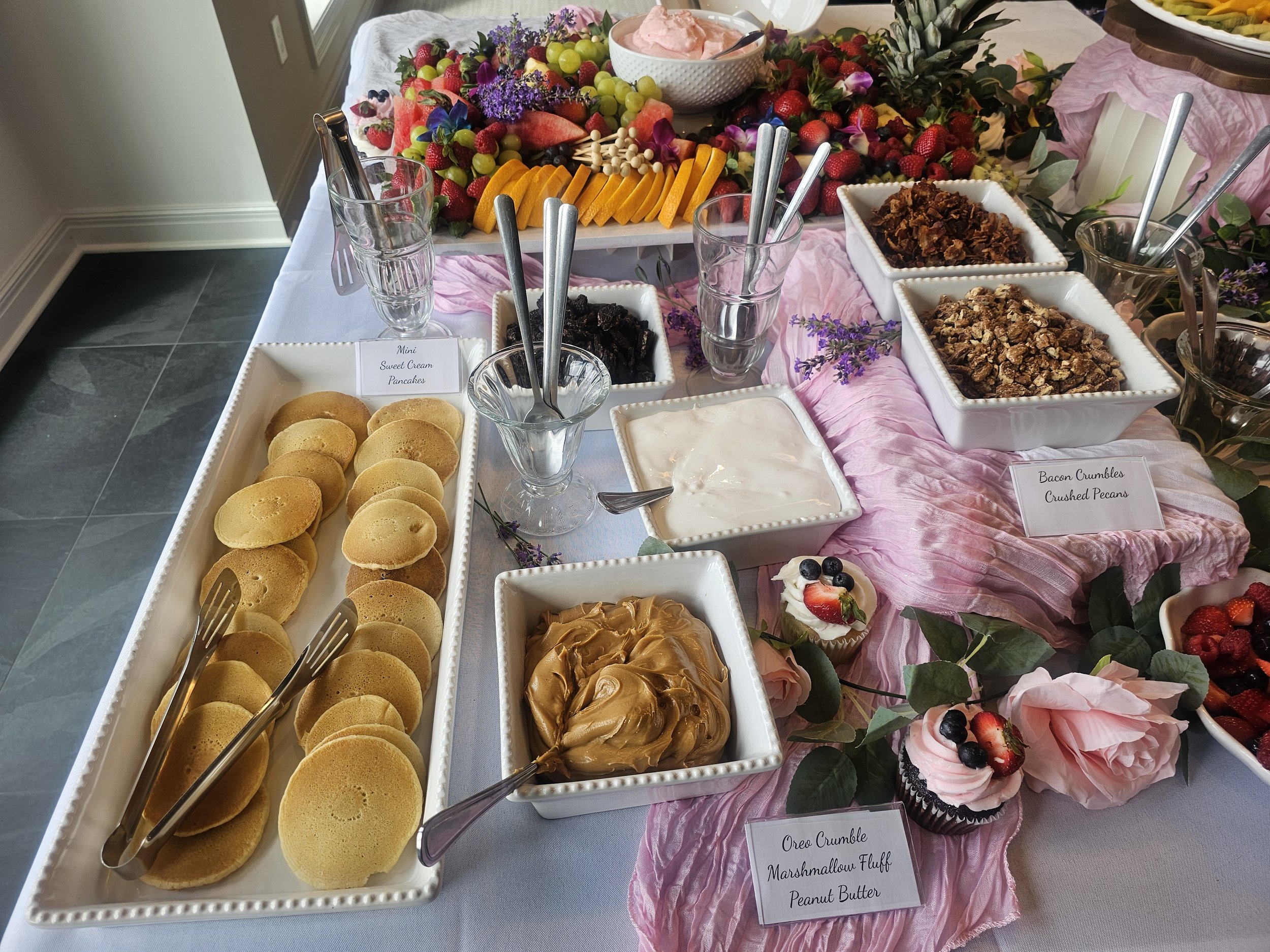 pancake/waffle with toppings for a brunch spread