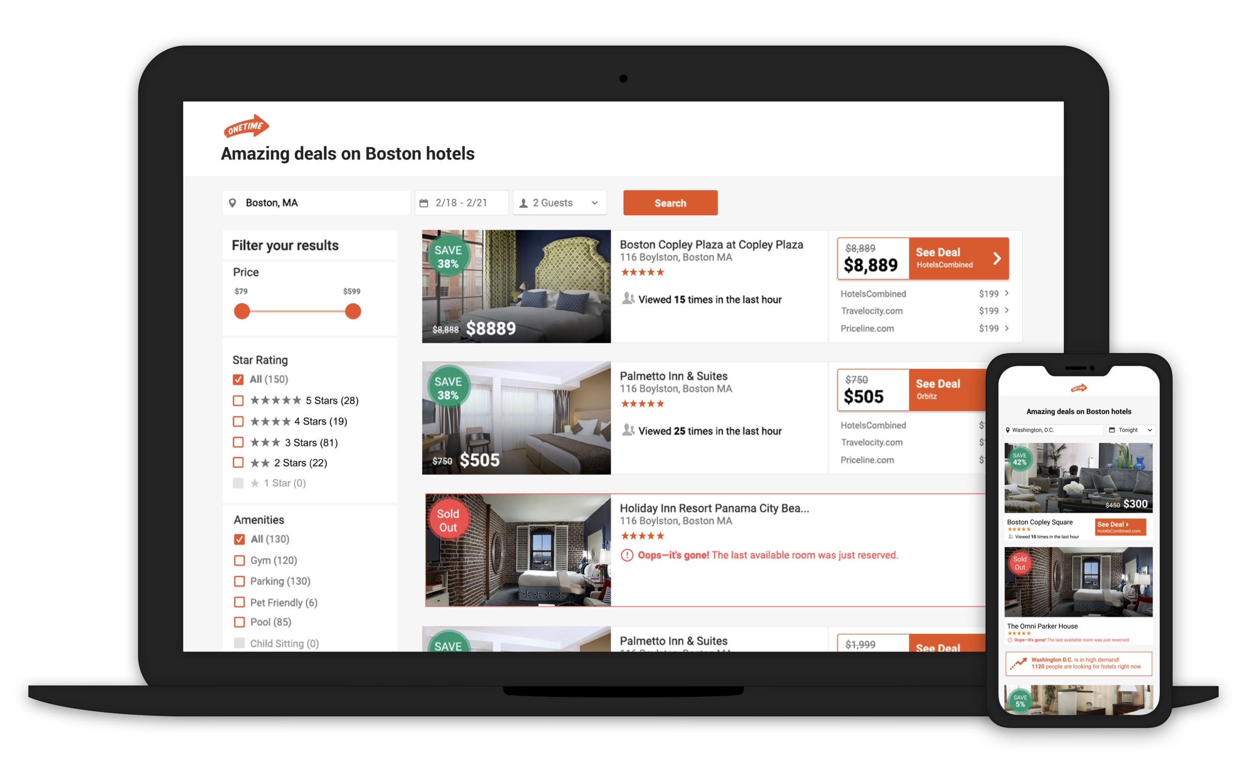 OneTime - Hotel listing page