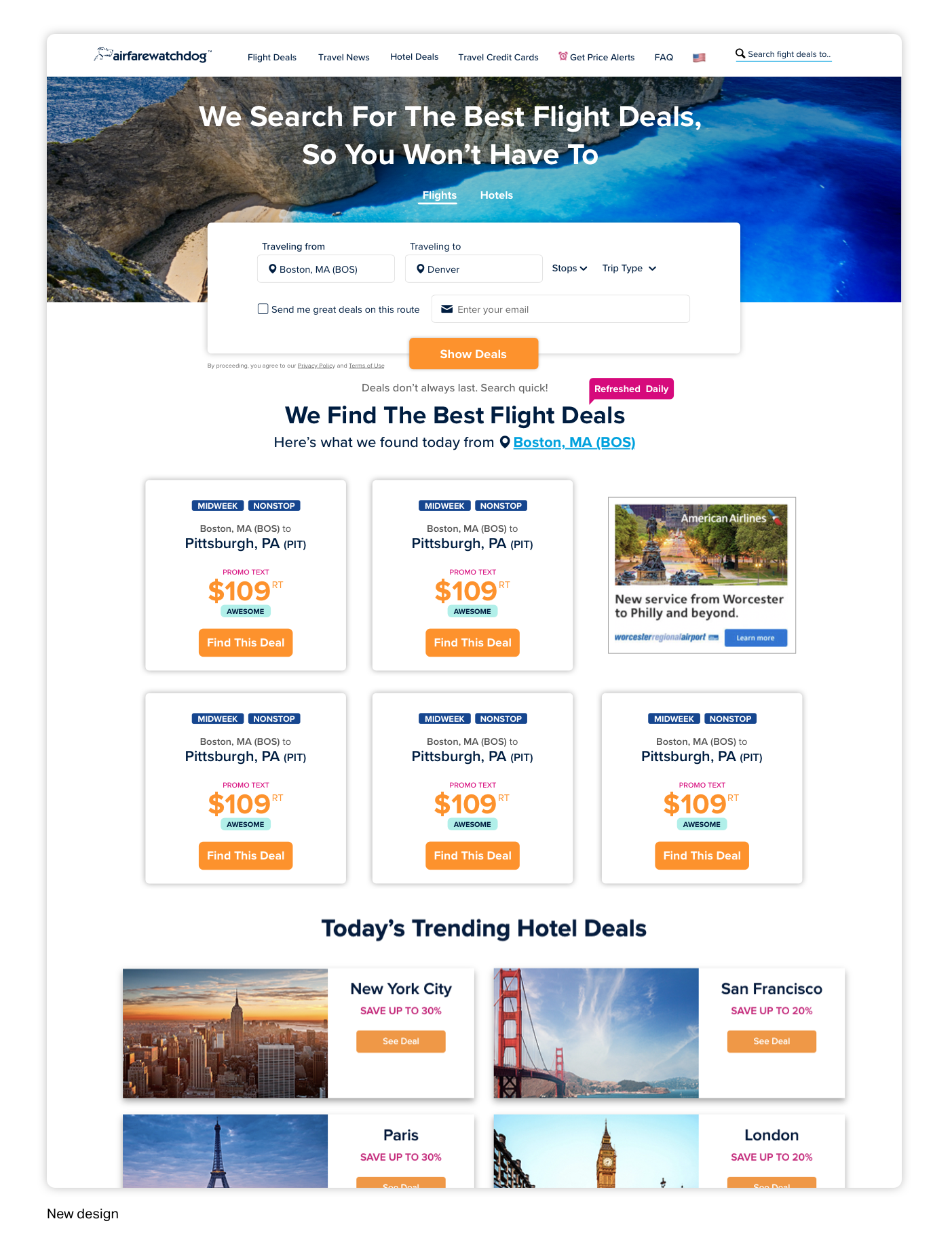Airfarewatchdog updated homepage