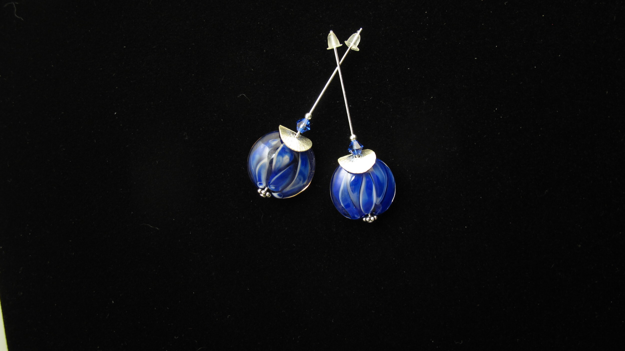 Lentil shaped Cobalt &amp; White Earrings