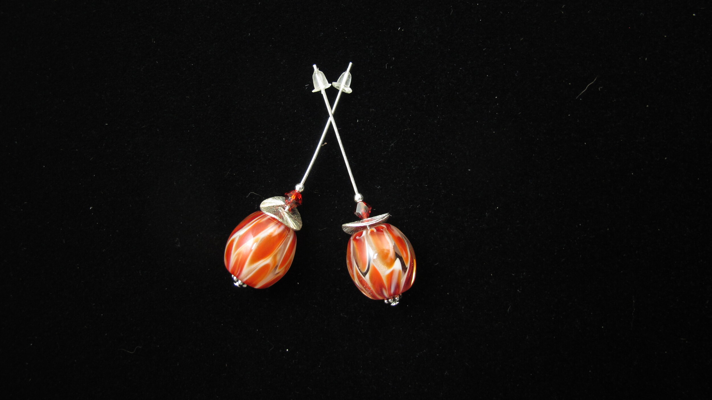 Barrel shaped Red and White Earrings