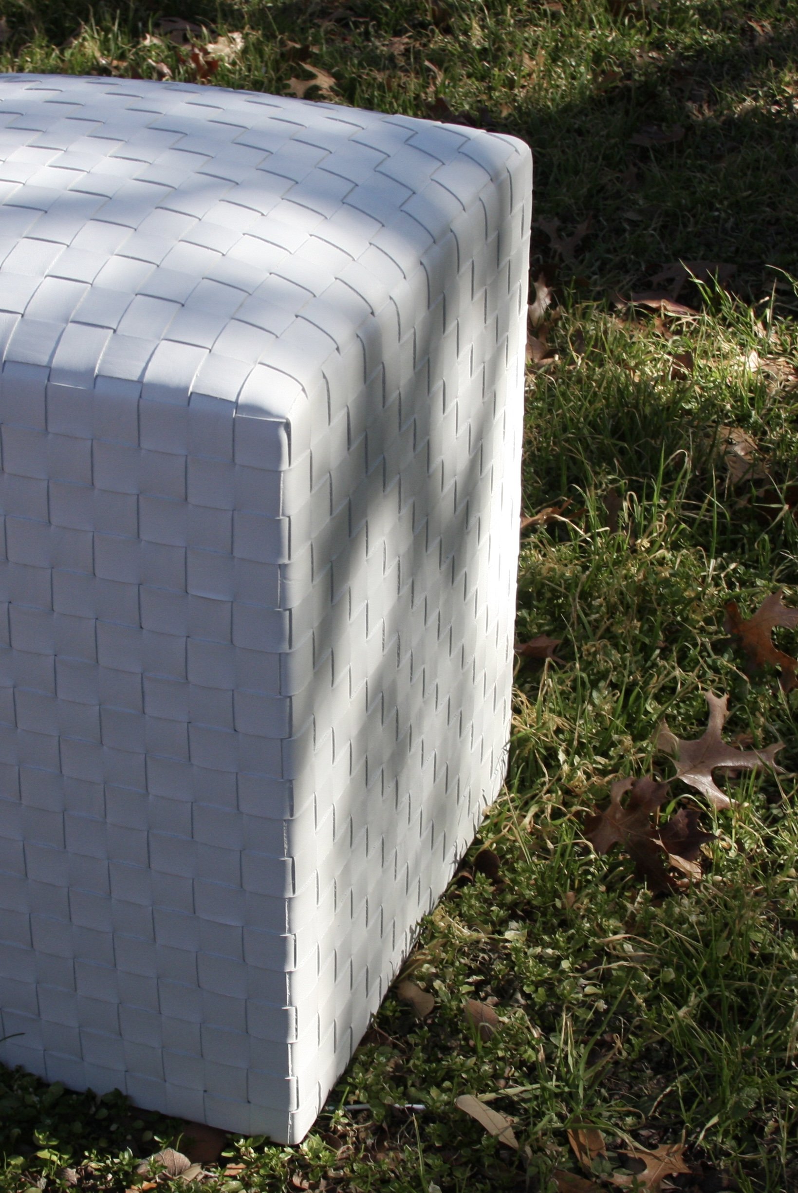 White Woven Leather Cube