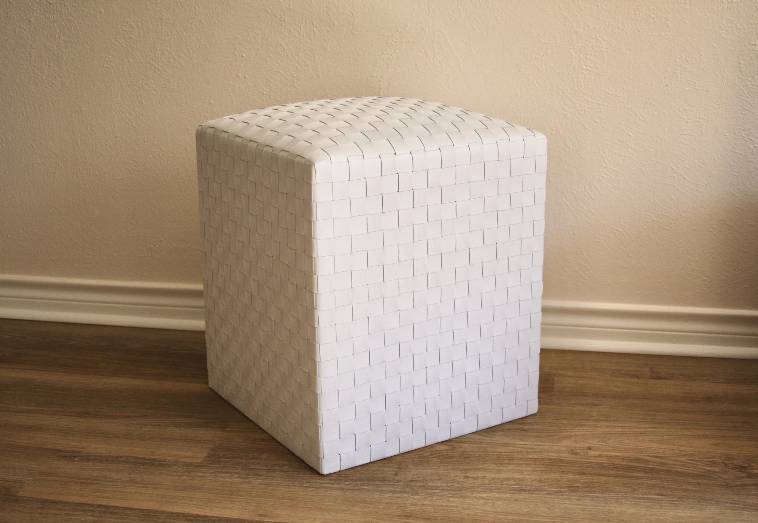 White Woven Leather Cube