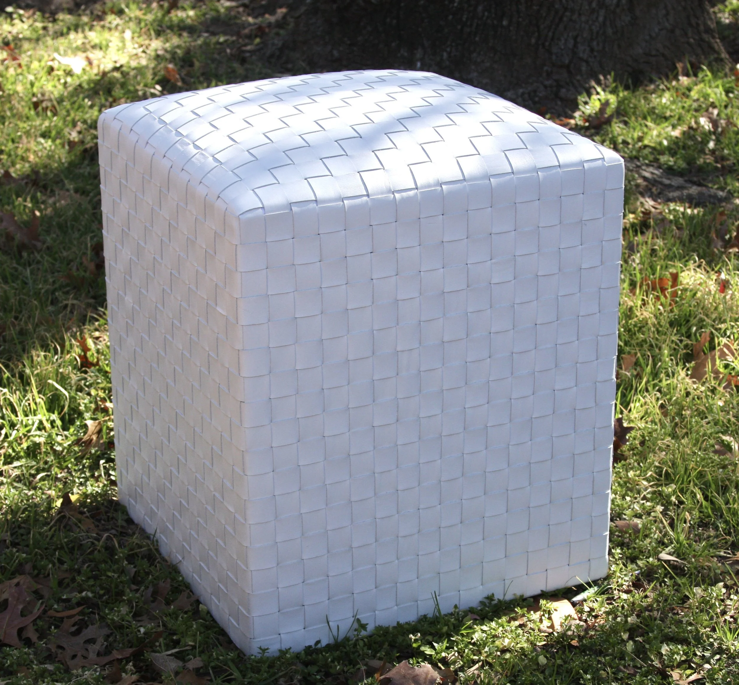 White Woven Leather Cube