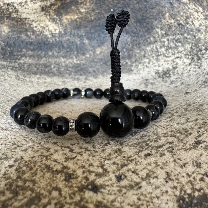 obsidian meditation wrist mala with protector knots.JPG