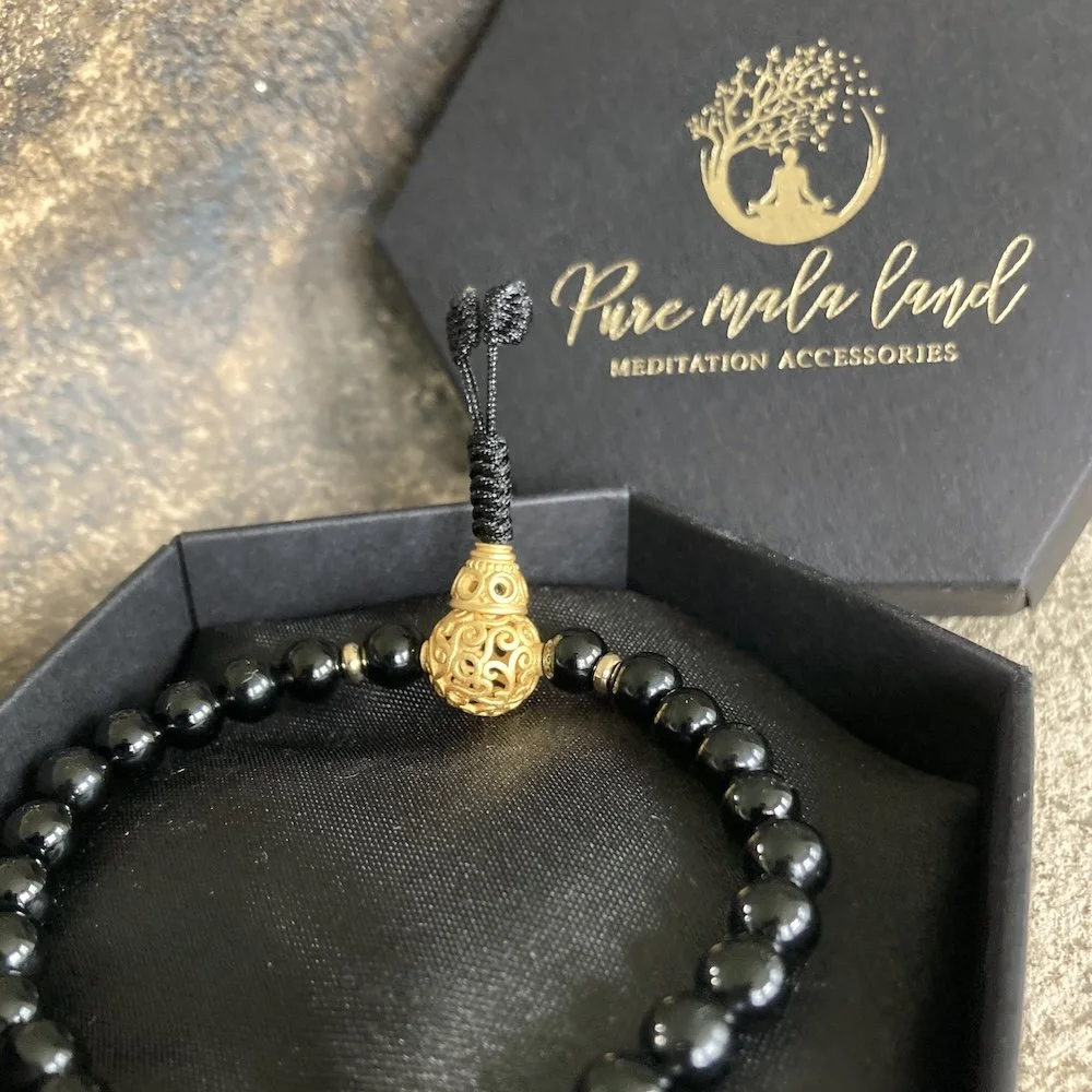 05. Black onyx and gold meditation mala with gift box.JPG