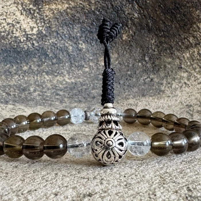 Smoky quartz wrist mala buddhist style.JPG