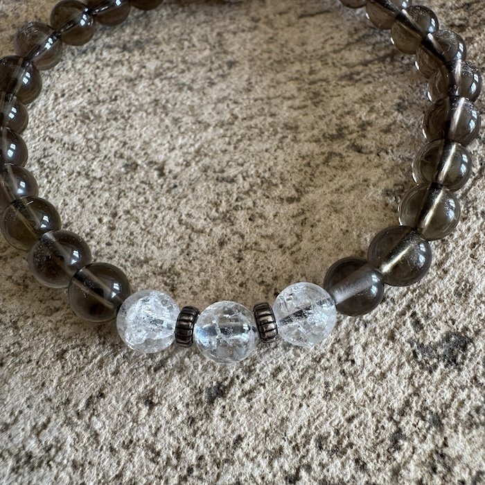 Smoky quartz and cracked crystal wrist bracelet.JPG