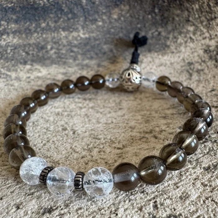 Smoky quartz mala in diamond way buddhism style.JPG