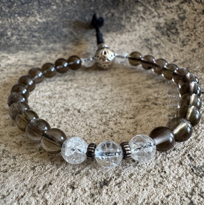 Smoky quartz and silver meditation mala .JPG