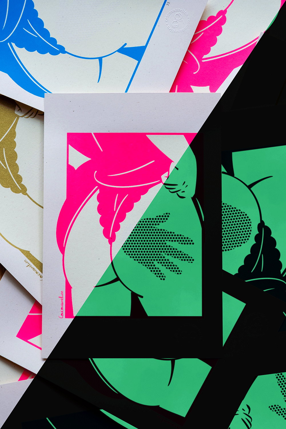 coucouaurelien-phosphorescent-fessee-claque-fesse-butt-ass-slap-spank-sexy-pink-rose-bleu-blue-gold-or-phosphorescent-day-night-glow-in-the-dark-serigraphie-screenprinting-3.png