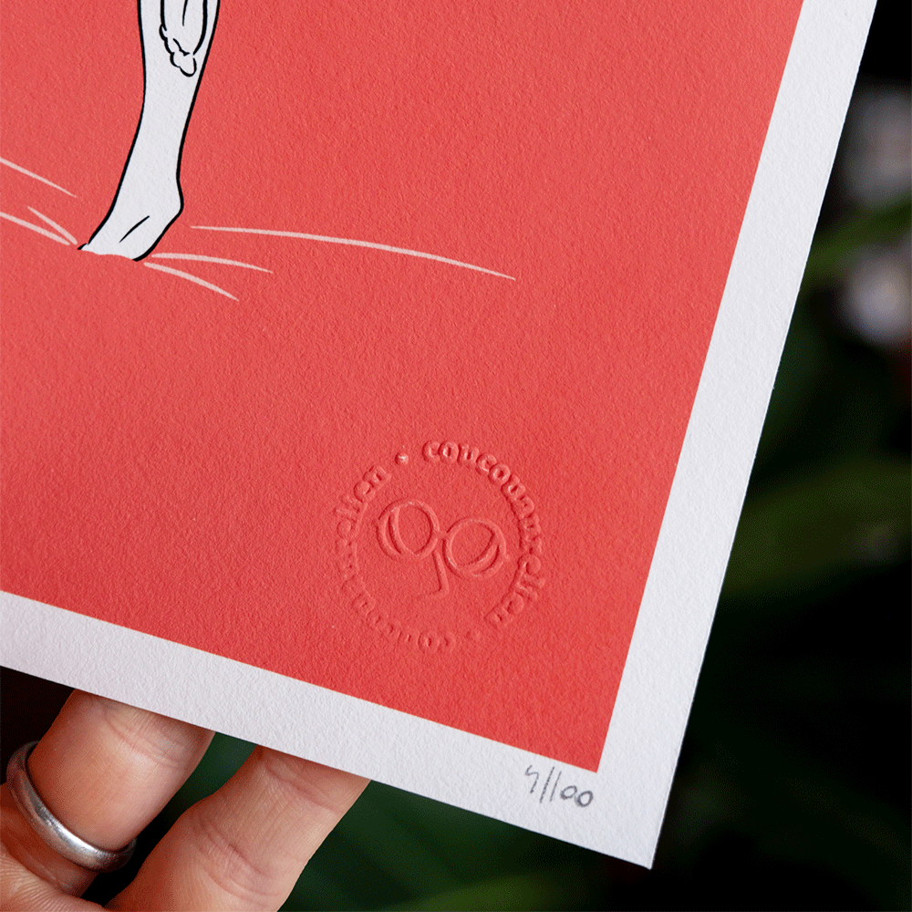 Minimalist illustration of a woman dancing in hoodie and black underwear with headphones, sensual contemporary artwork by Coucou Aurélien.