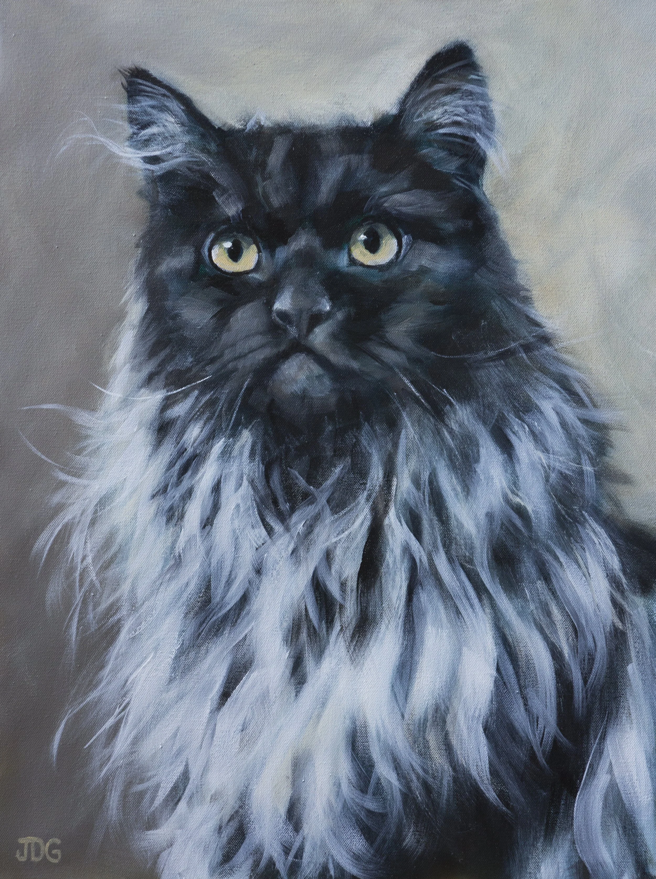 Custom Black Cat Portrait Painting
