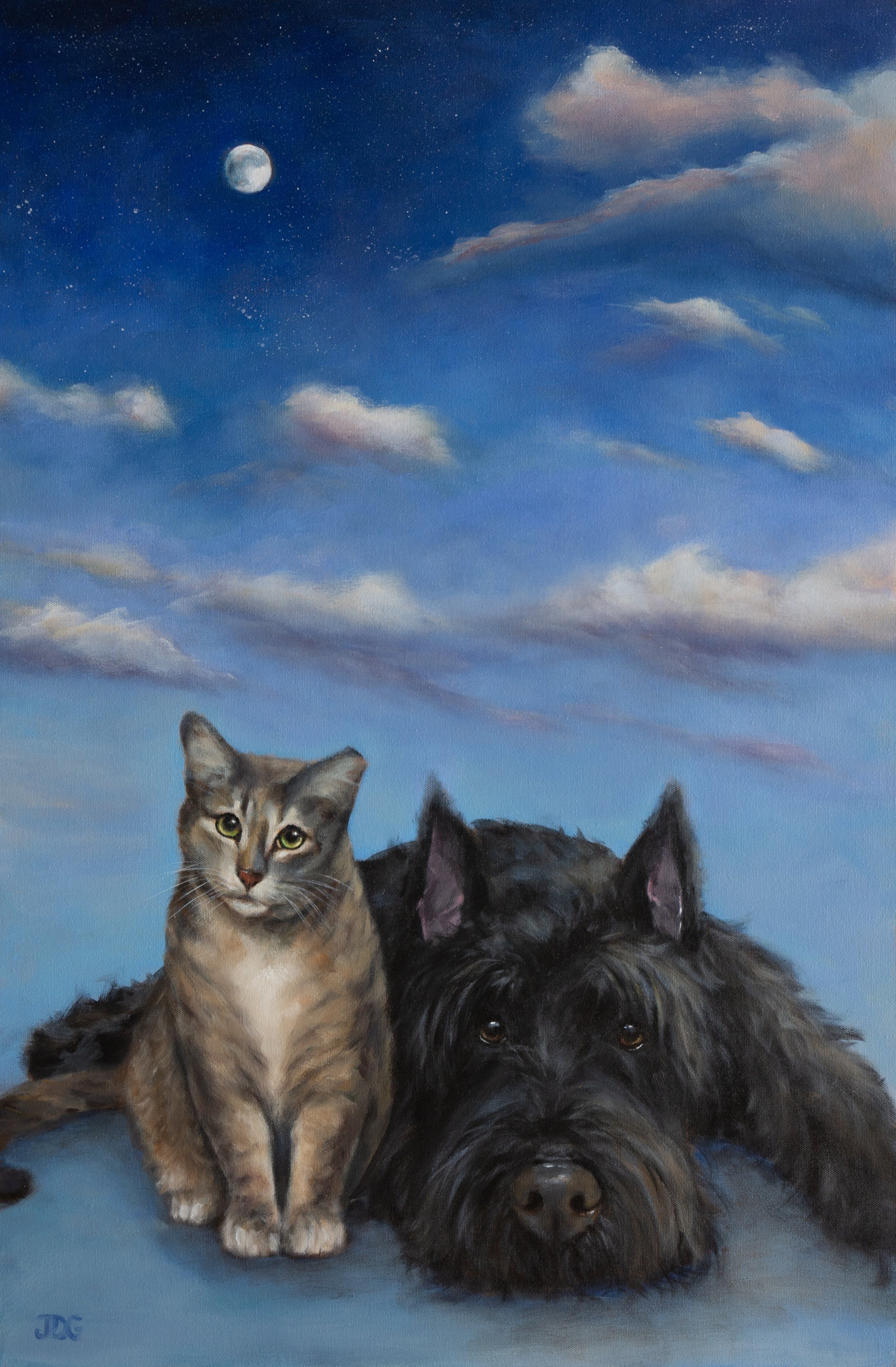 Bella and Chance – Custom Cat and Dog Portrait, Starlit Sky