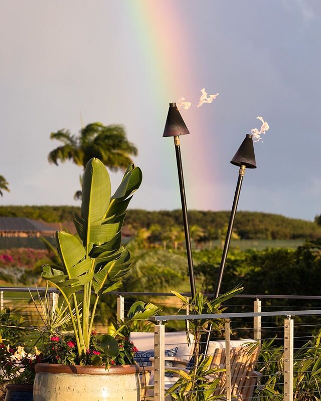 Beautiful lanai view on Kauai&rsquo;s south side. Who else can say that sighting a rainbow is a daily occurrence? 🌿🌈