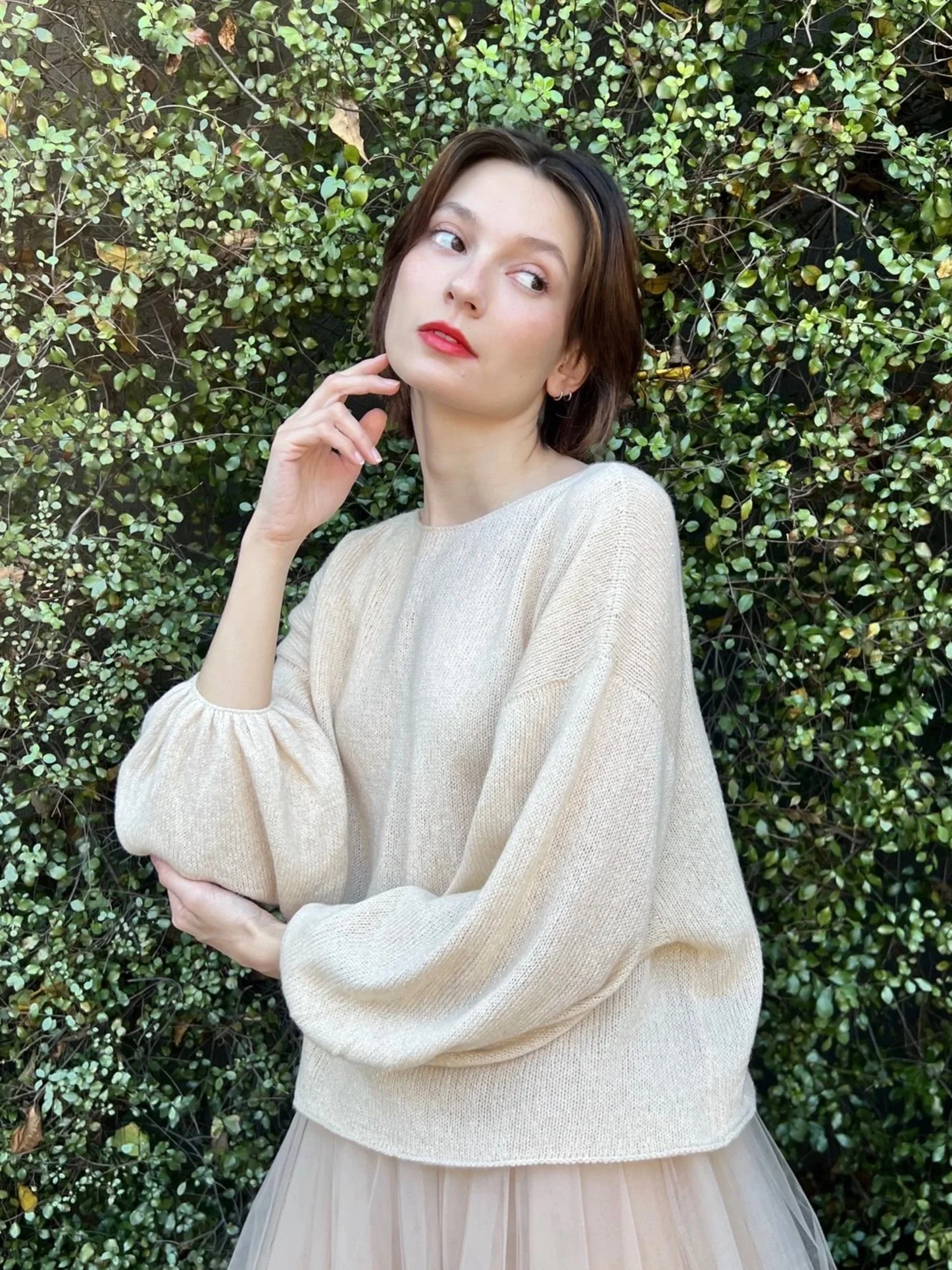 Sand Puff Sleeve Sweater