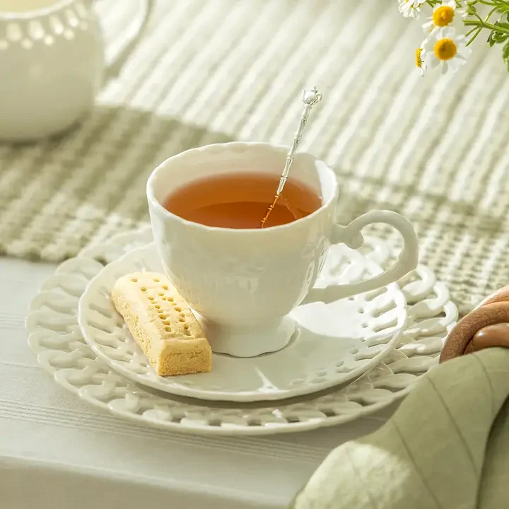 White TeaCup with Cutout Detail
