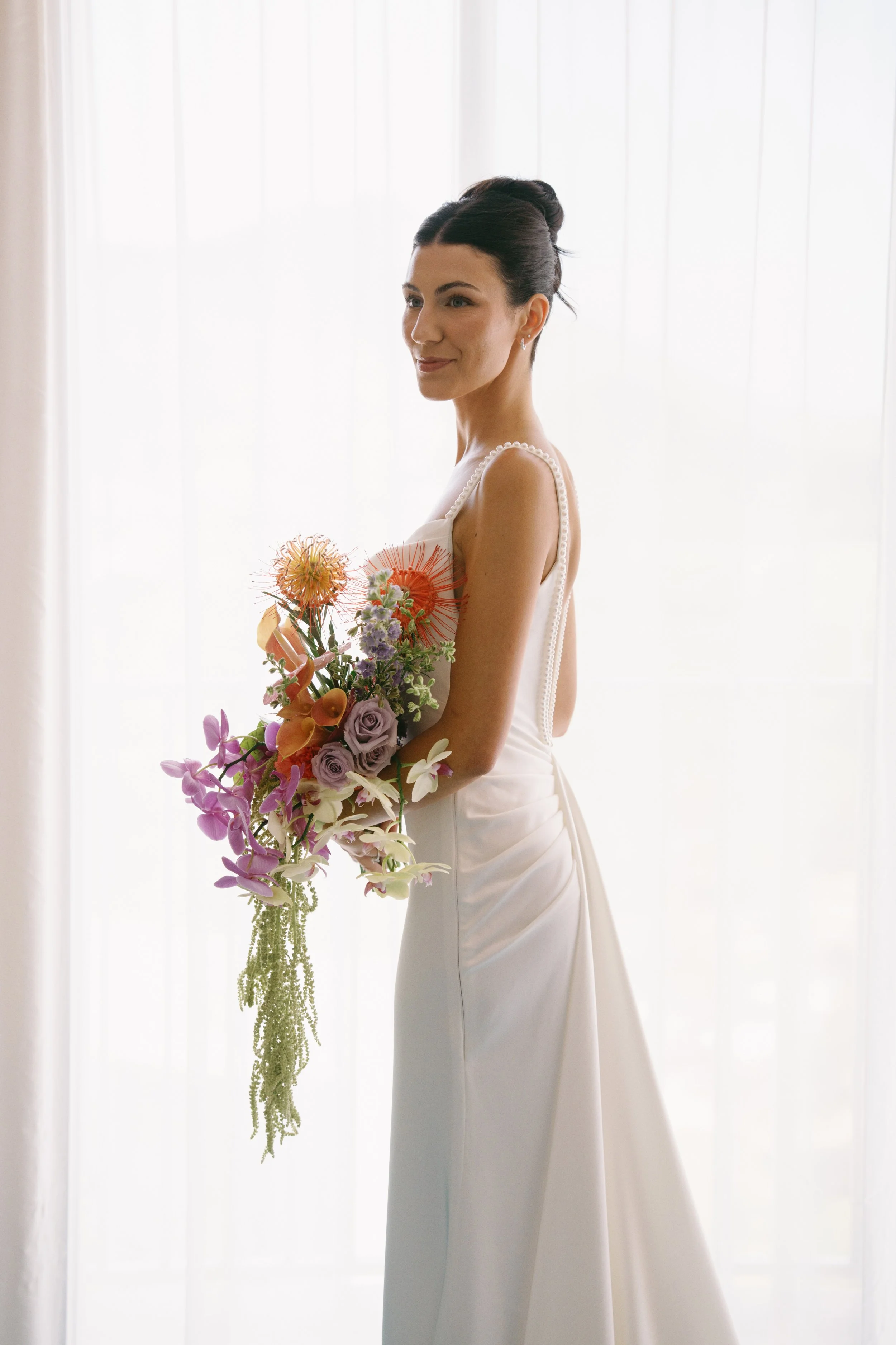 bridal portrait with colorful bouquet 