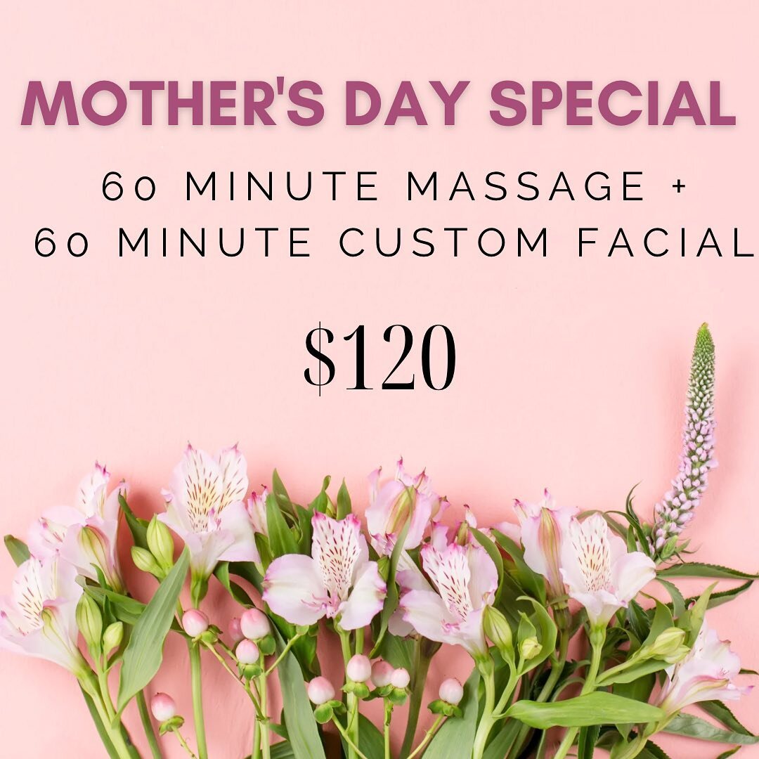 Treat the mother in your life to a spa day. Get a 60 minute facial and 60 minute massage for $120. E gift cards are available as well as physical gift cards available for purchase in salon. Please send us a message for booking.

Purchase e gift card-
