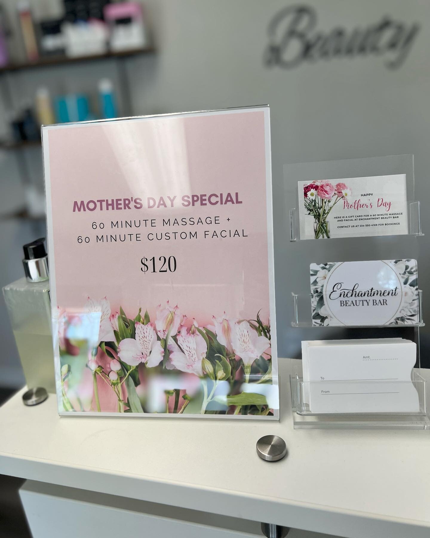 Today is the last day to take advantage of our Mother&rsquo;s Day special! Treat your mom to a day at the spa with a 60 minute massage and 60 minute facial for $120. We&rsquo;ll be selling physical gift cards at the salon from 9-5 or we sell E-Gift C