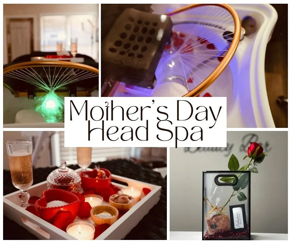 ✨ Mother&rsquo;s Day Serenity Package ✨
Celebrate Mom with the ultimate self-care experience 🌸
Enjoy a candlelit scalp detox with rose petals, a glass of bubbly, and a complimentary handcrafted soap&mdash;because she deserves nothing less. 💆&zwj;♀️