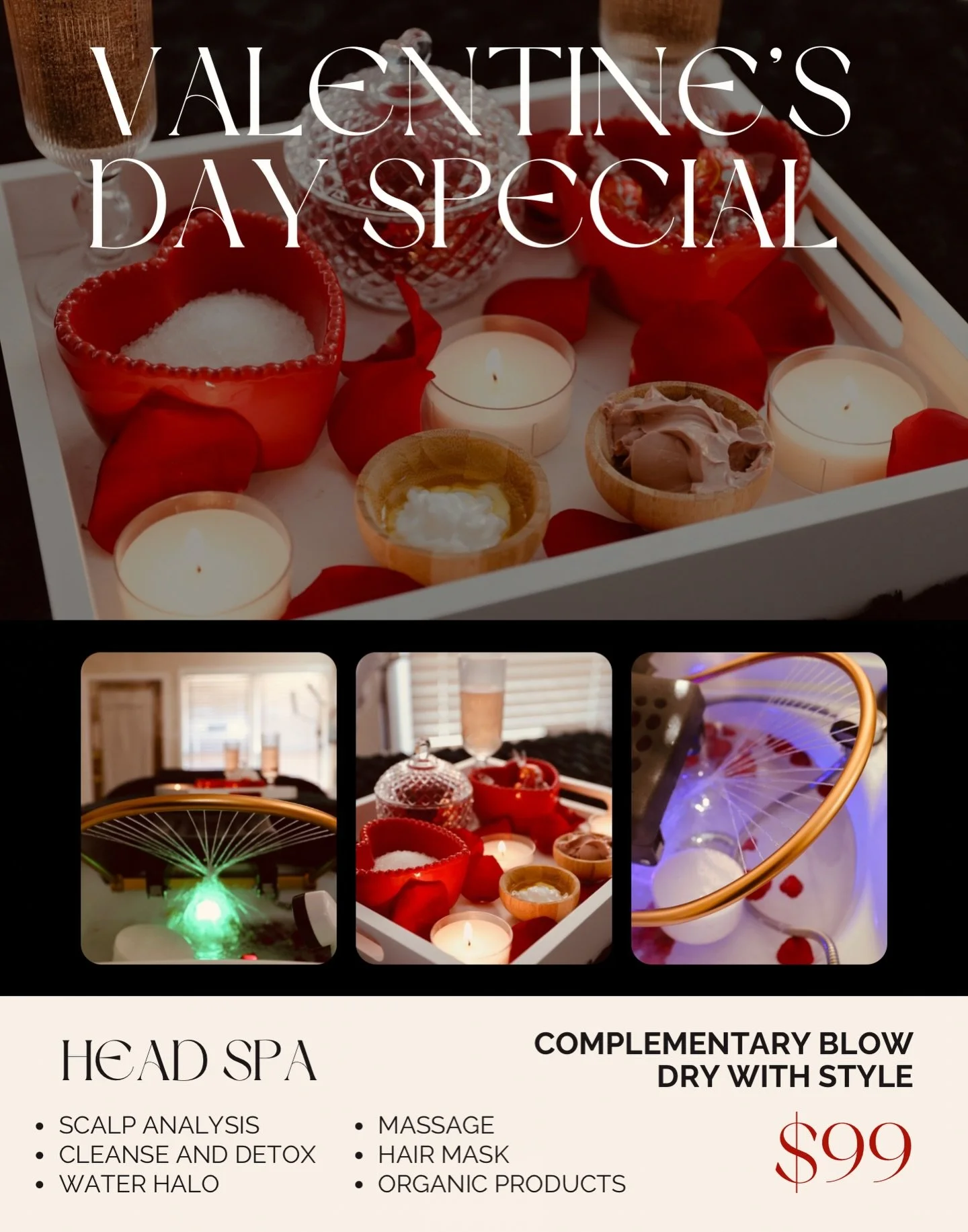 Love is in the hair 💕
Treat yourself or your Valentine to our Valentine&rsquo;s Head Spa Special ✨
💗 Relaxing head spa experience
💗 Includes blow-dry + styled finish
💗 $99 Valentine&rsquo;s Special
Because self-love (and great hair) is always in 