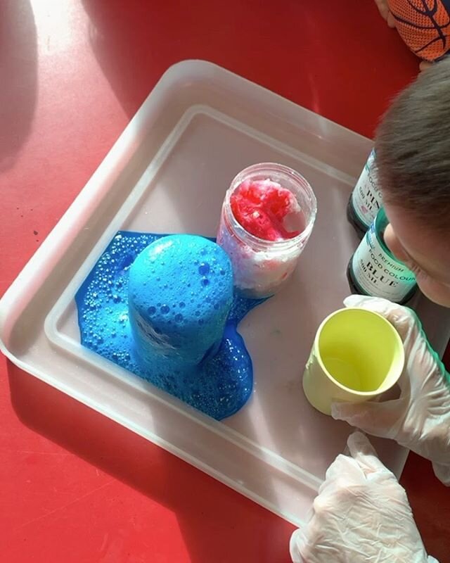 The Jr Preschoolers had a lot of fun bringing the outside in today. They used their sensory skills and imaginations and participated in a large group activity playing with the fresh snow! Then expanded it to a science activity by making &ldquo;snow v