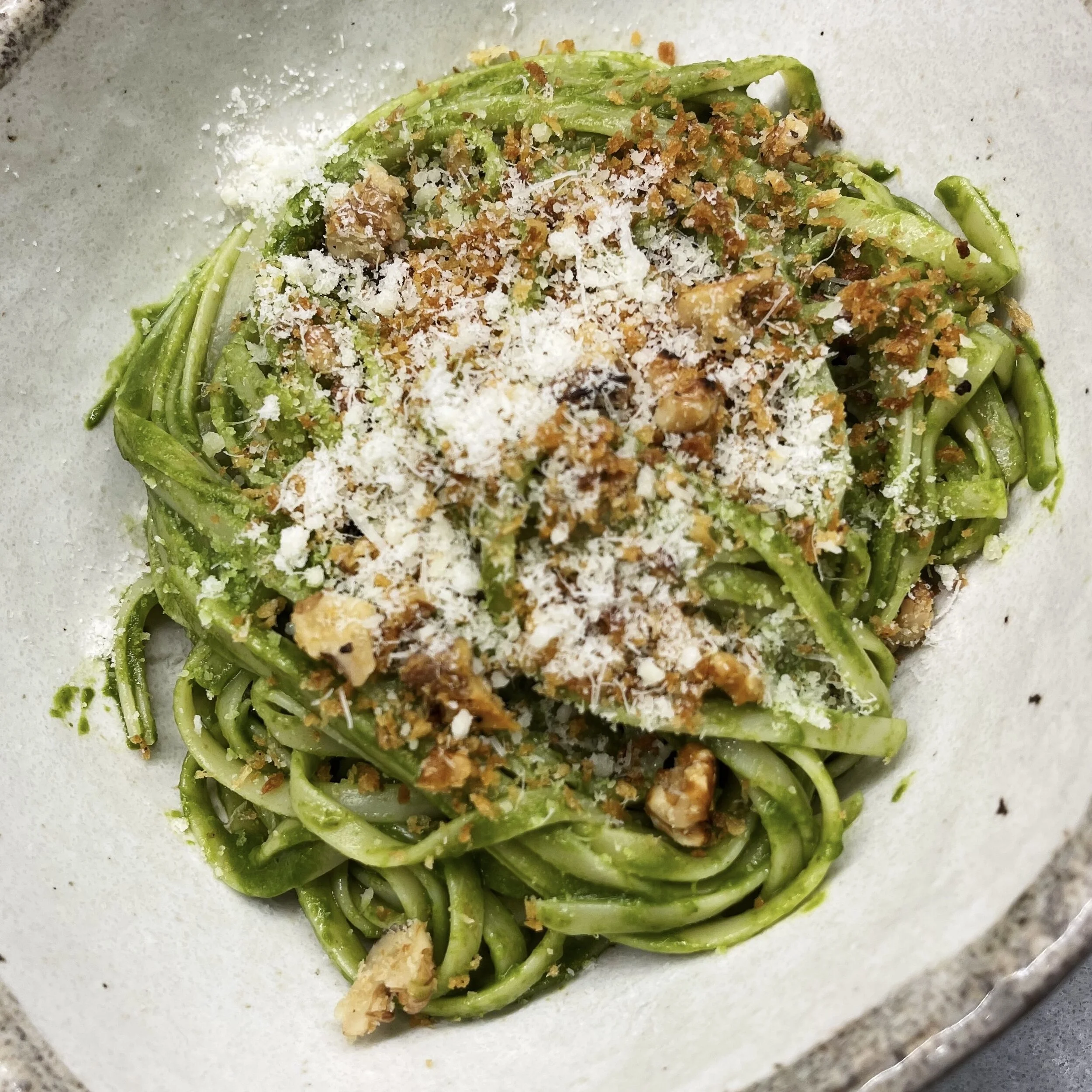 Linguine, spinach &amp; herb, walnut pangrattato