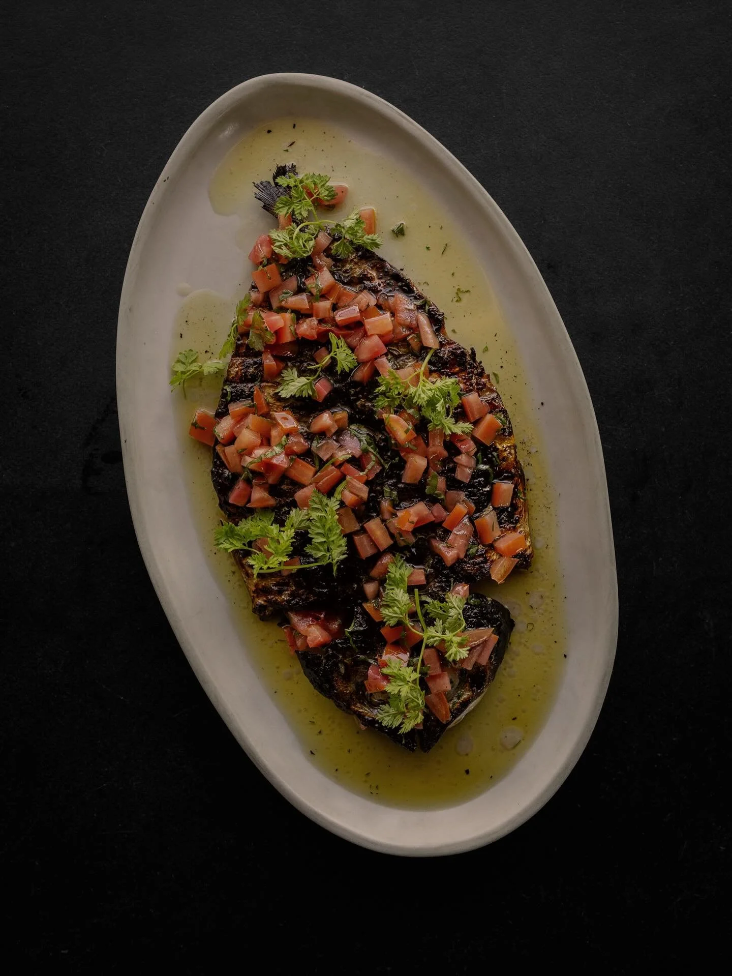 north coast mackerel • sauce vierge • chervil 
fresh tomato, olive oil and lemon over charred mackerel is insane. perfectly light AND hearty. 🐟