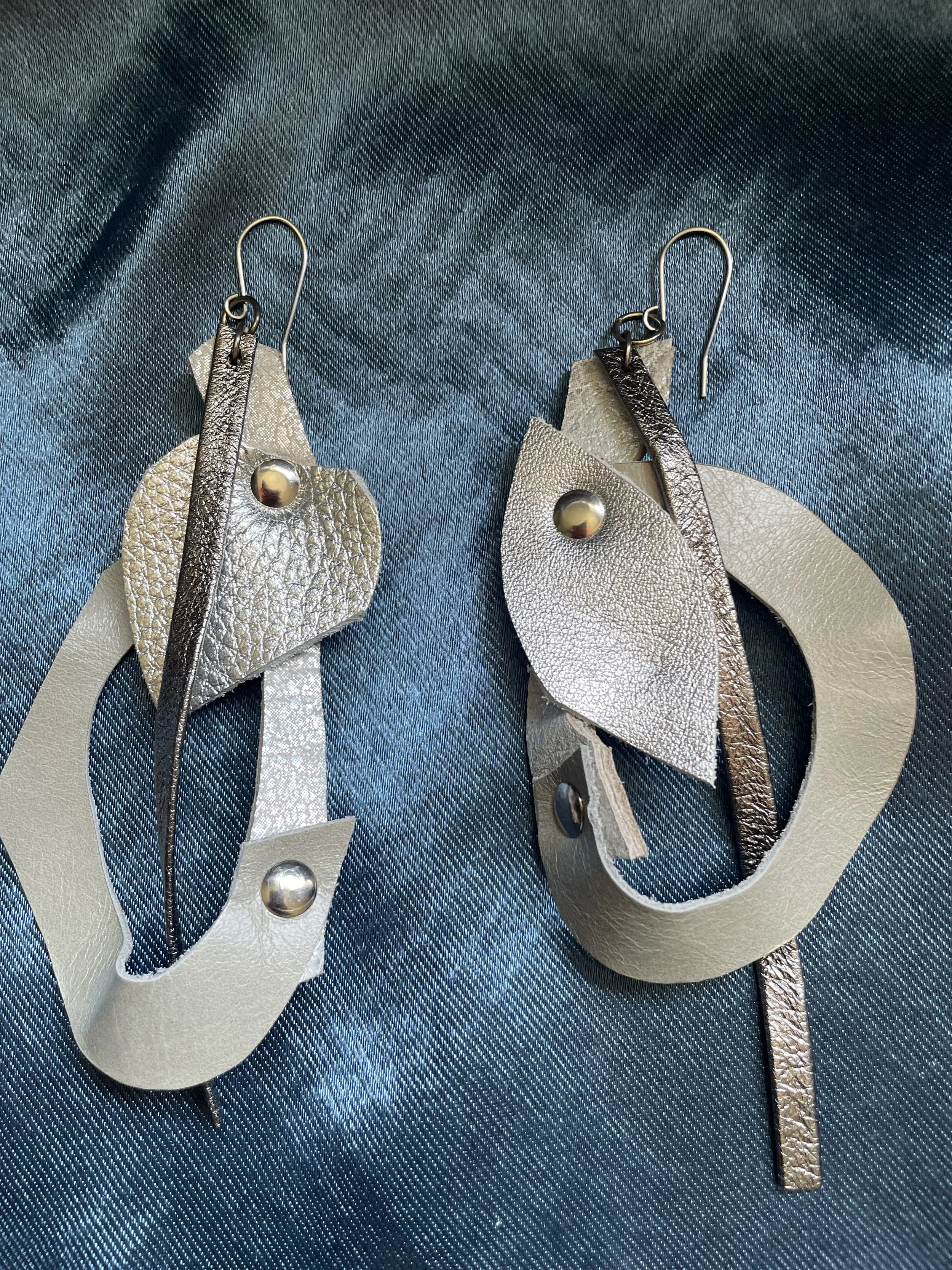 Silver leather earrings