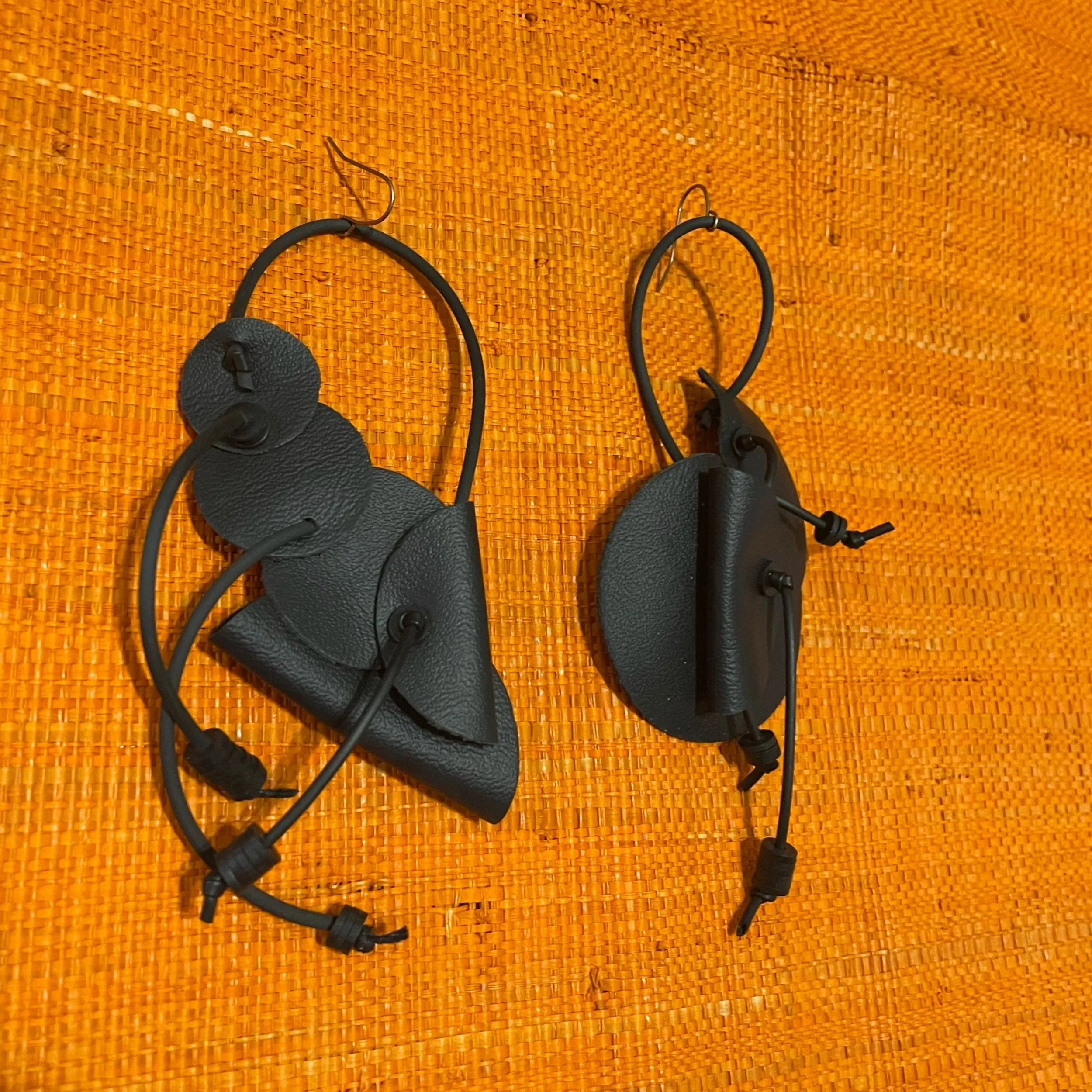 Black Geometric Reclaimed Leather Earrings