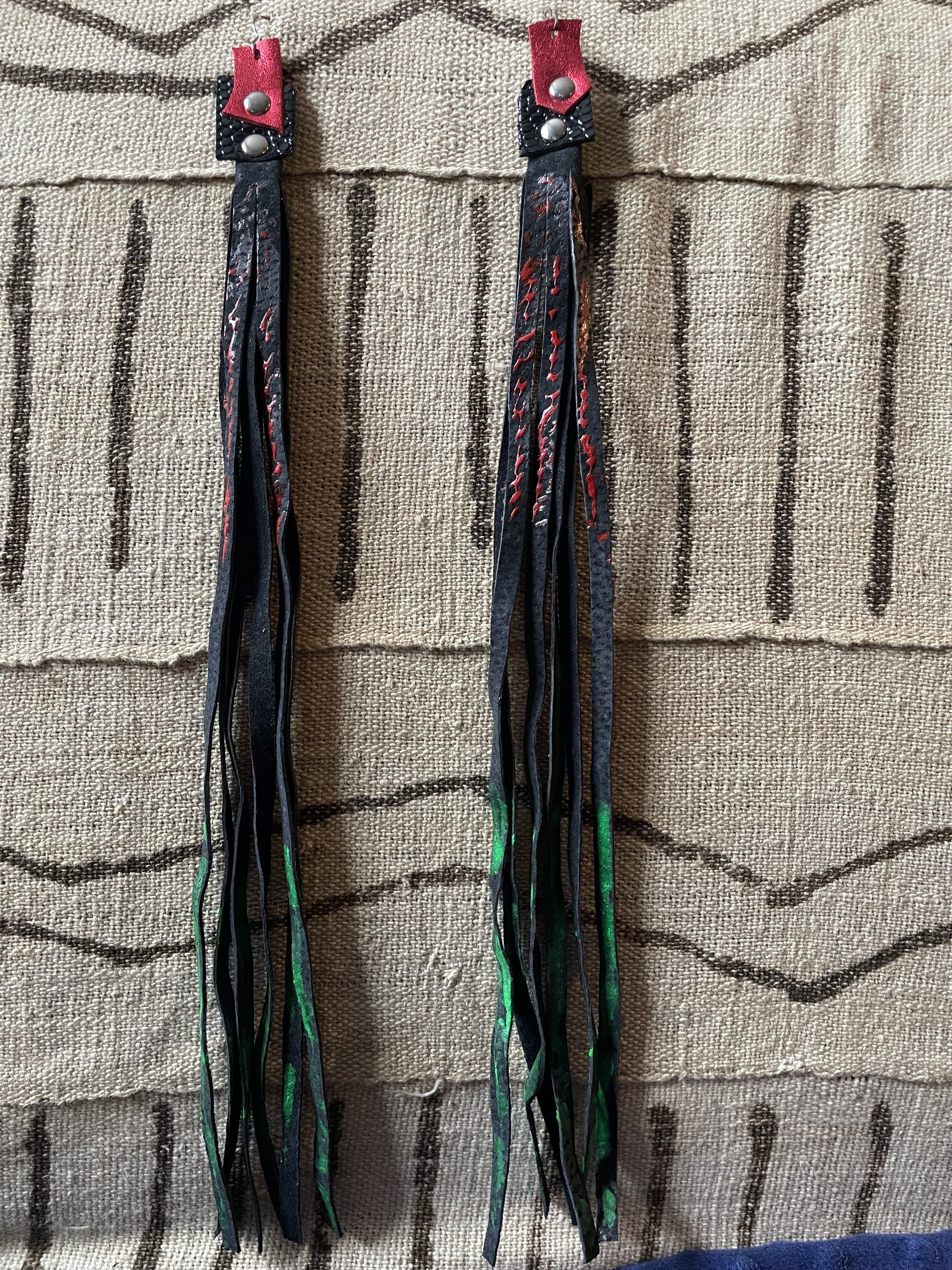 Unmatched Long Leather Fringe Earrings