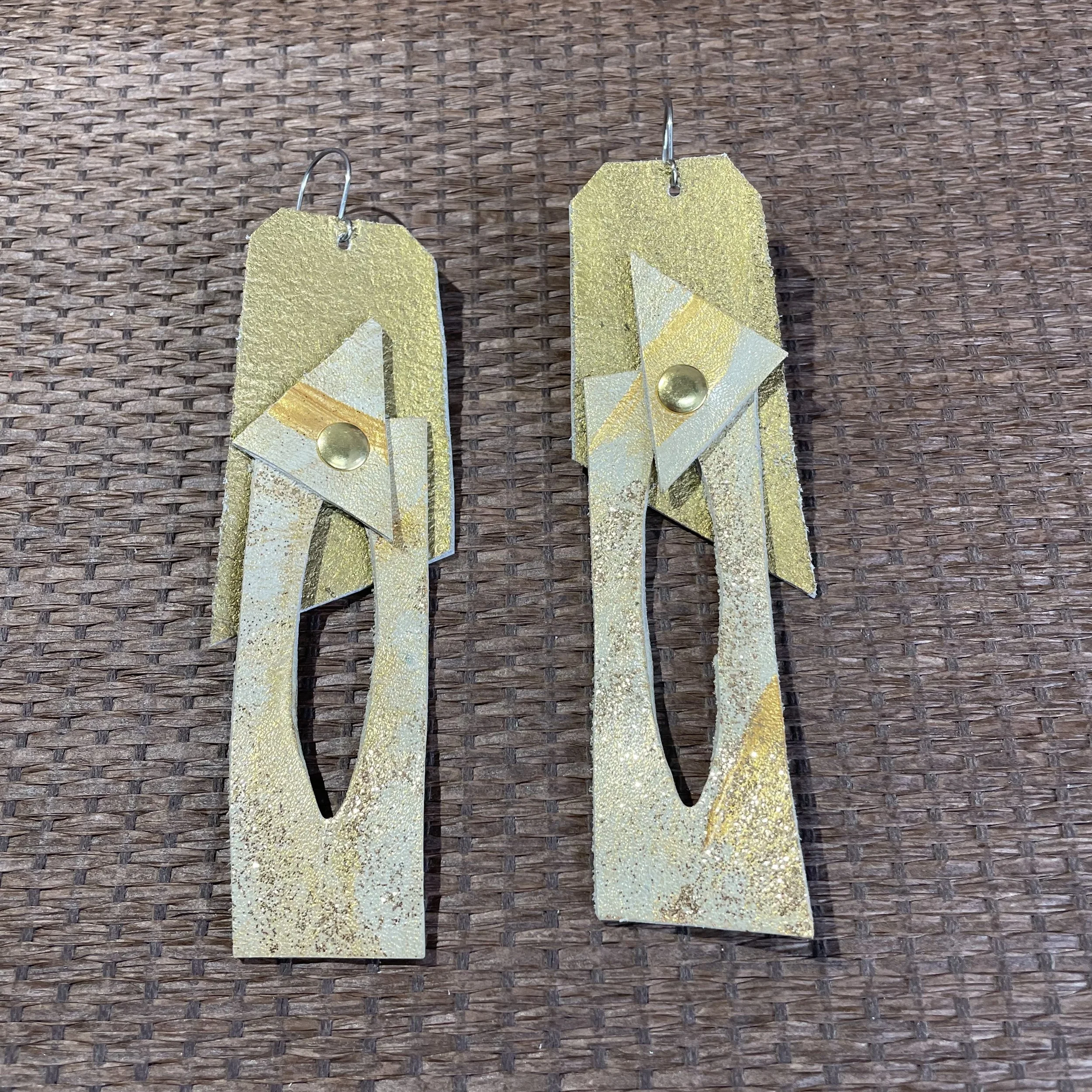 Eco-Chic Reclaimed Leather Gold Accent Earrings