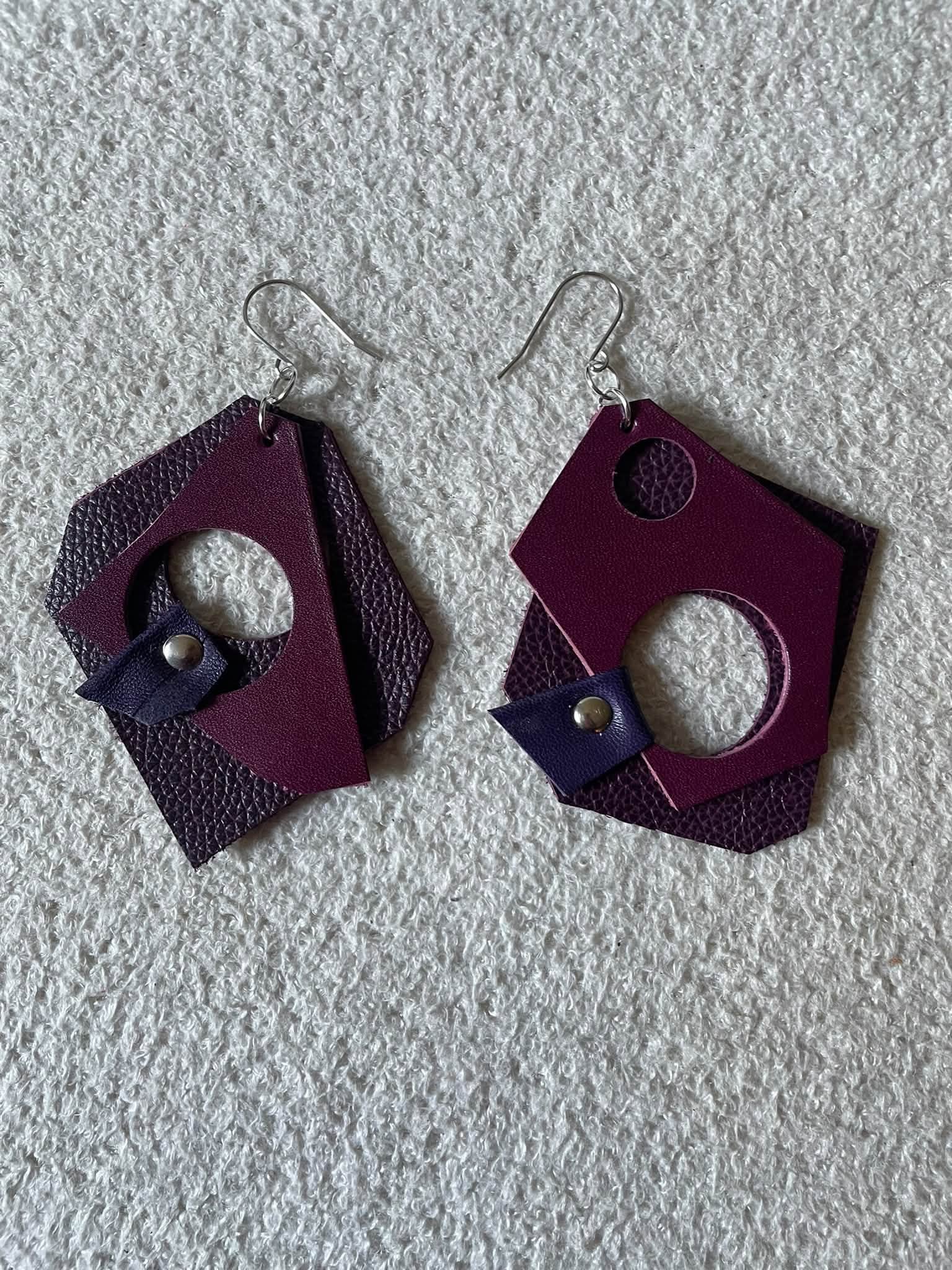 Purple Essence: Handmade Leather Earrings