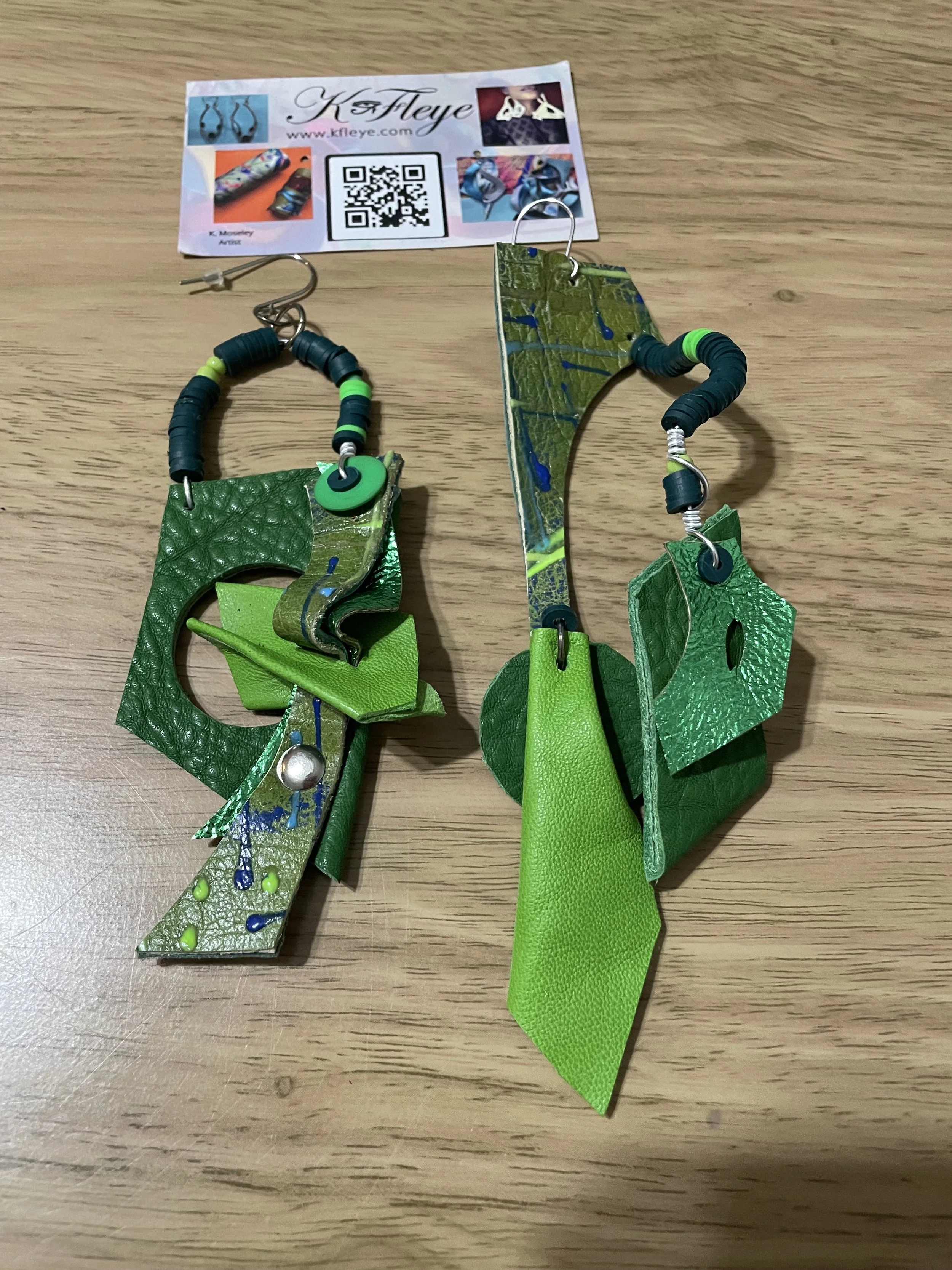 Artist Green Leather Earrings