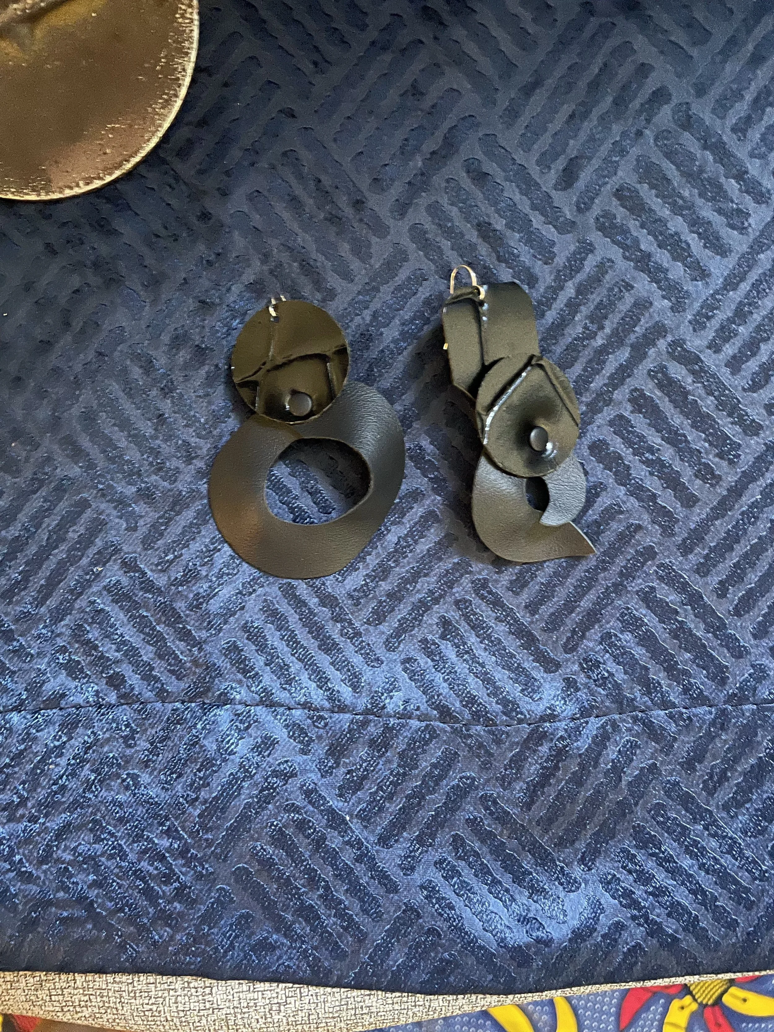 Black Leather Art Deco Earrings