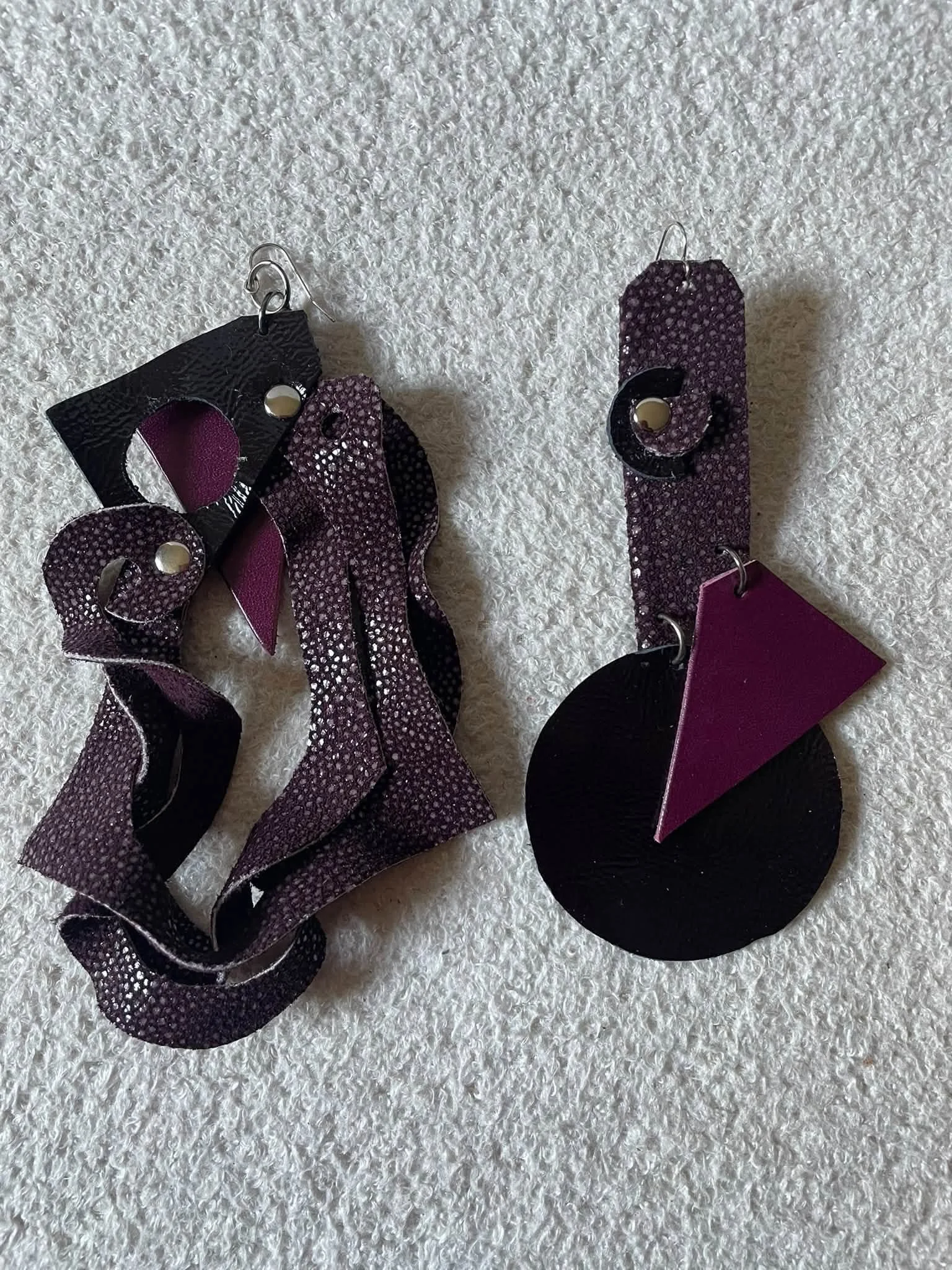 Vivid Reclaimed Purple Leather Earrings