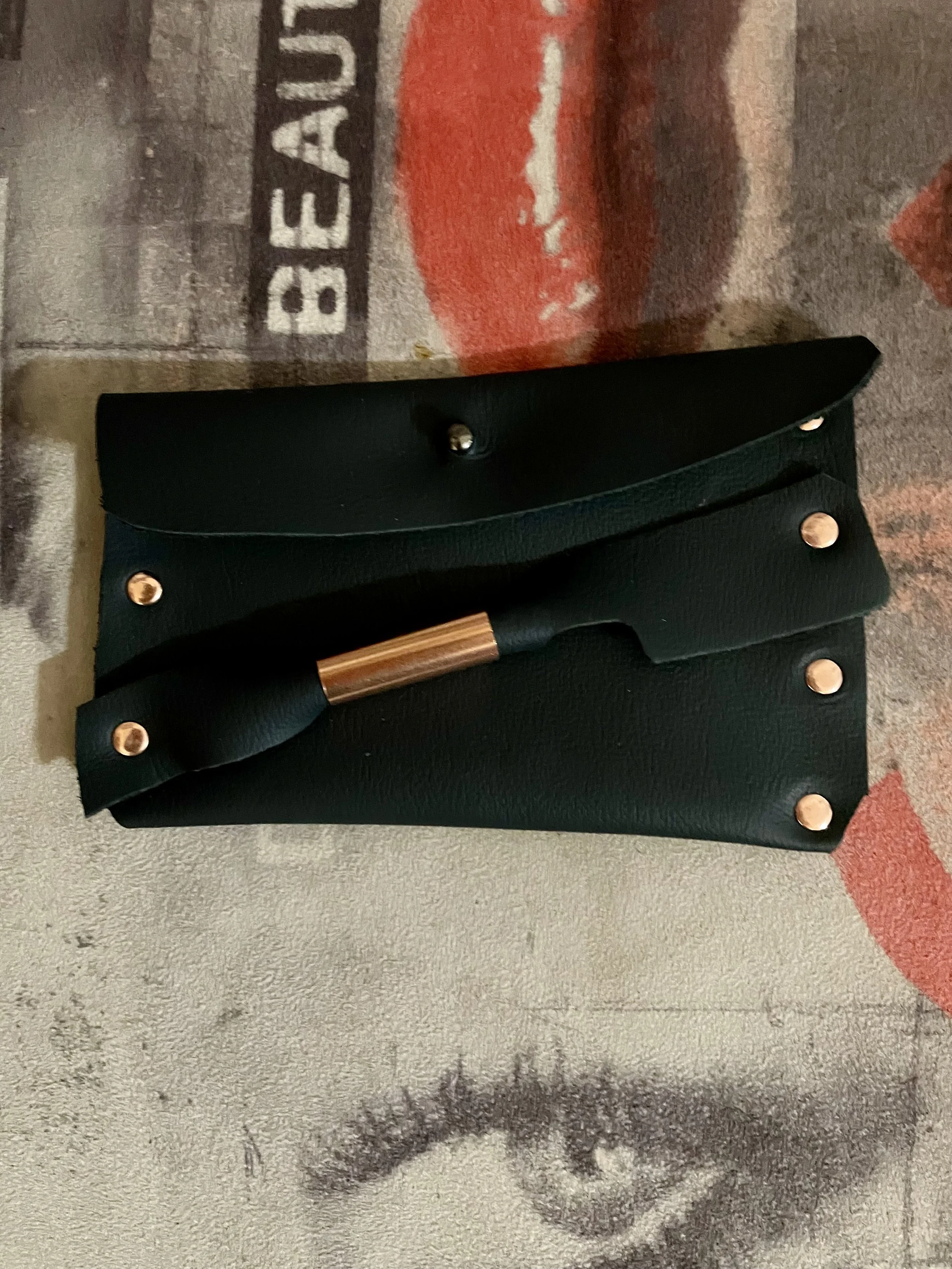 Navy Artisan Leather Wallet Card Case