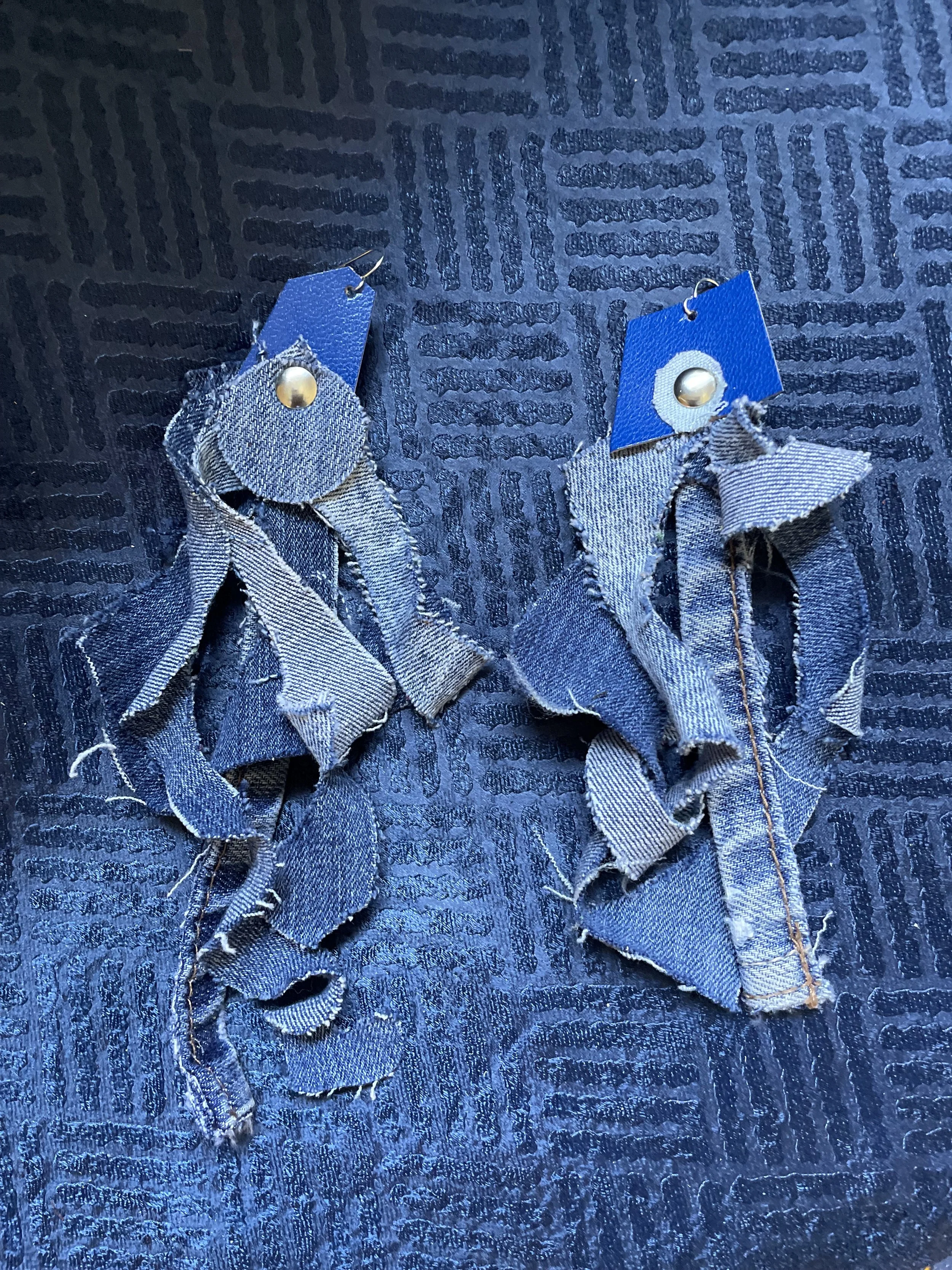 Denim Electric Blue Reclaimed Denim & Leather Earrings
