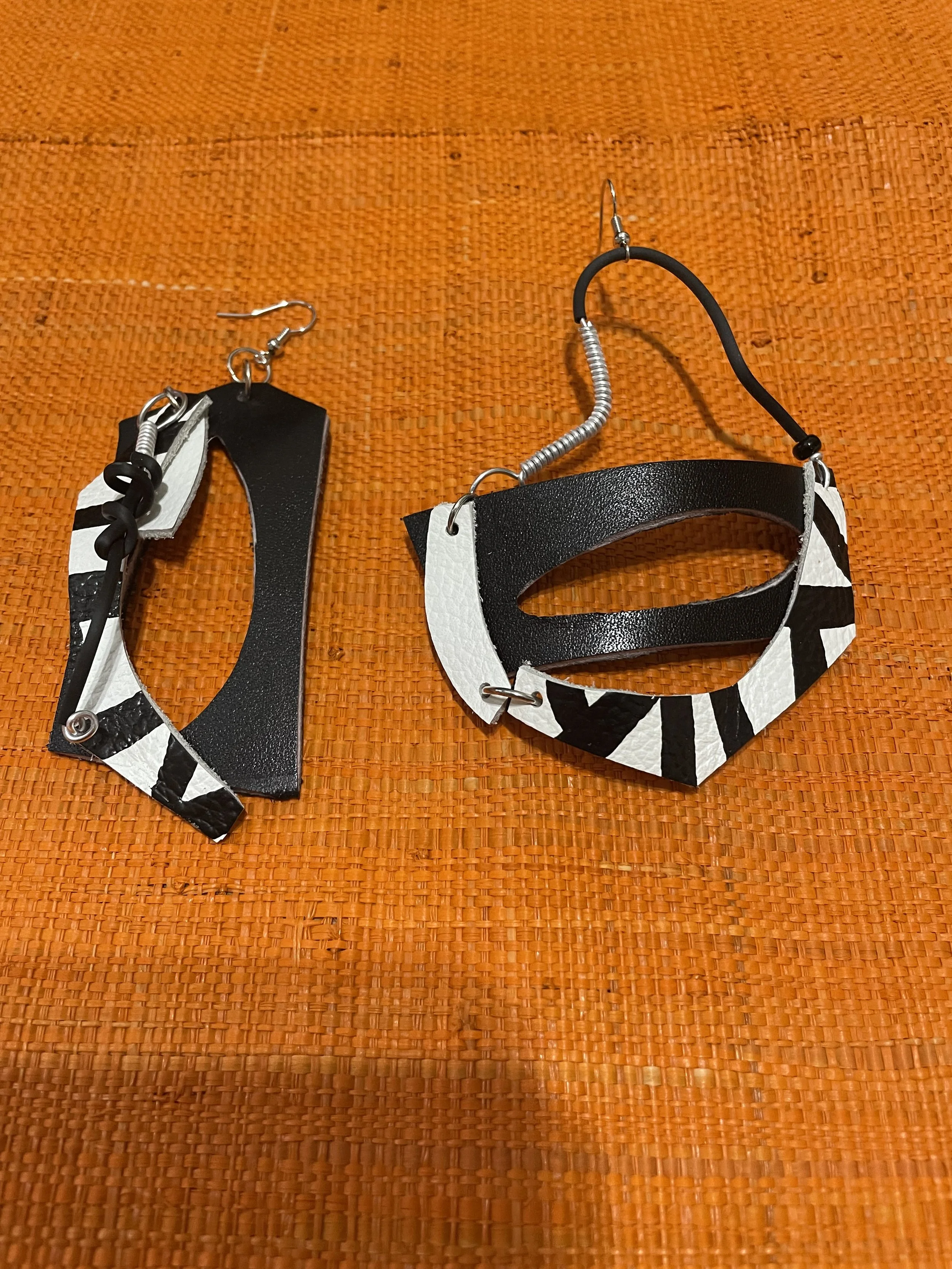 Abstract leather and wire earrings