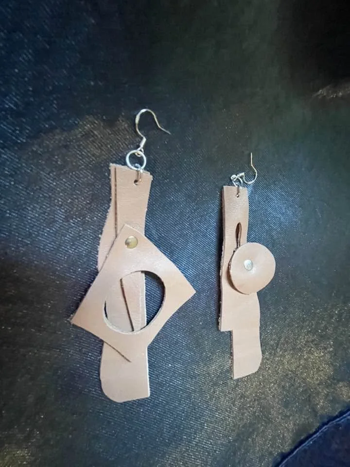 Asymmetrical Reclaimed Leather Earrings