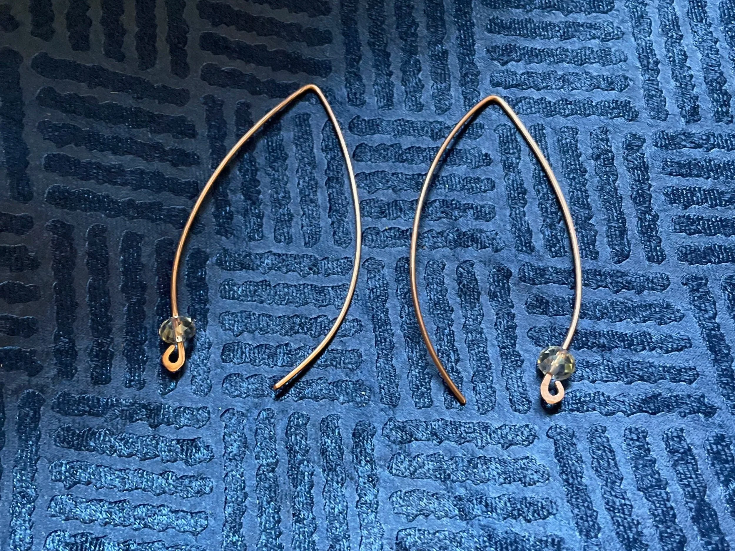 Copper Wave Earrings with Champagne Beads