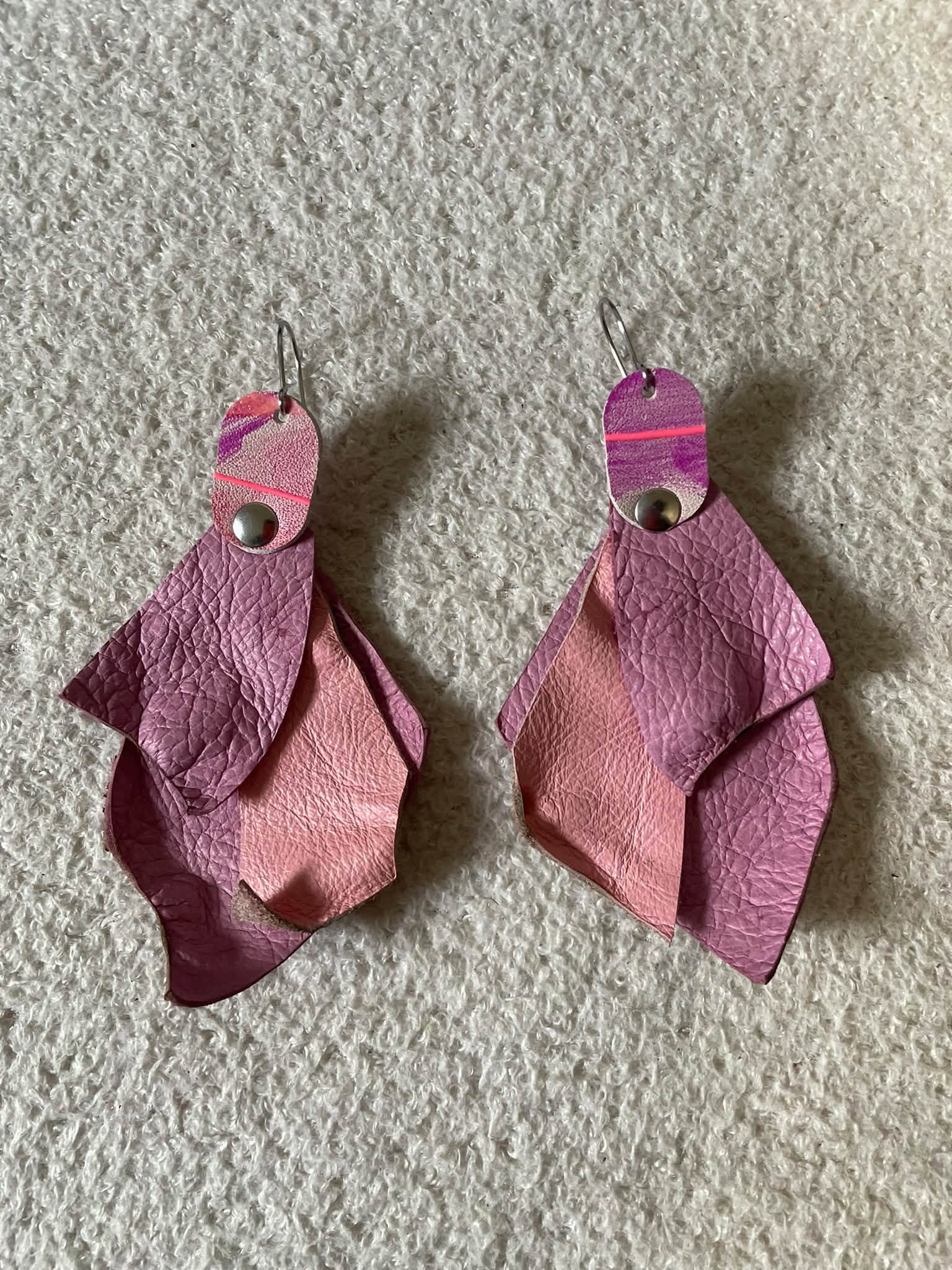 Pink Petals Earrings - Handcrafted Leather Art