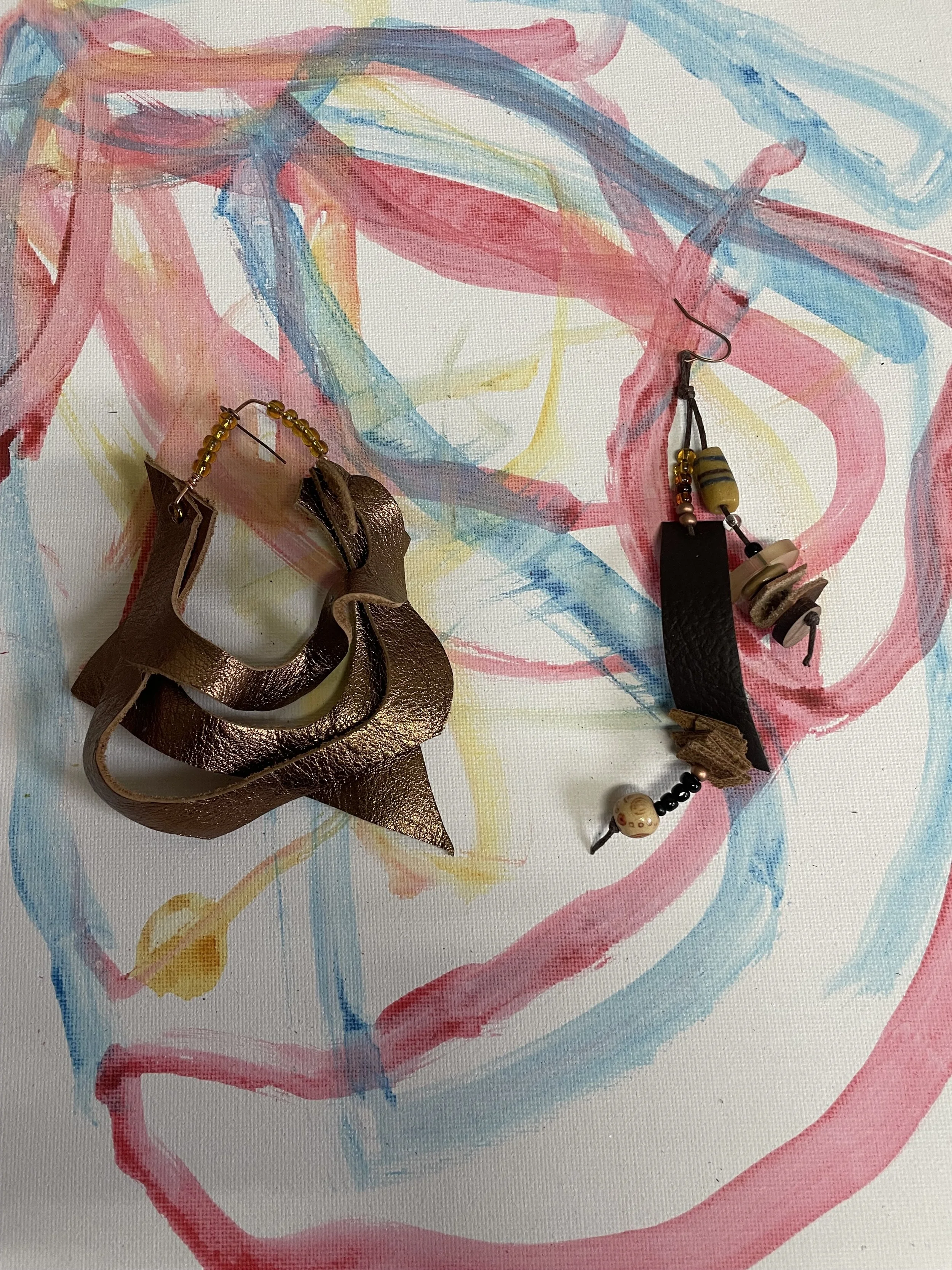 Eclectic Metallic Chocolate Leather Earrings
