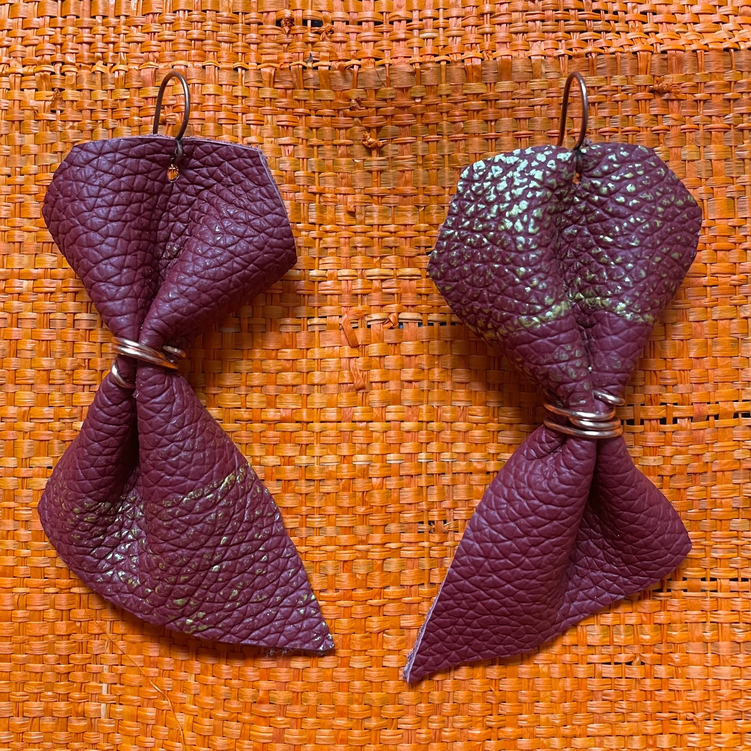 Sustainable Glam: Red Leather Bow Earrings