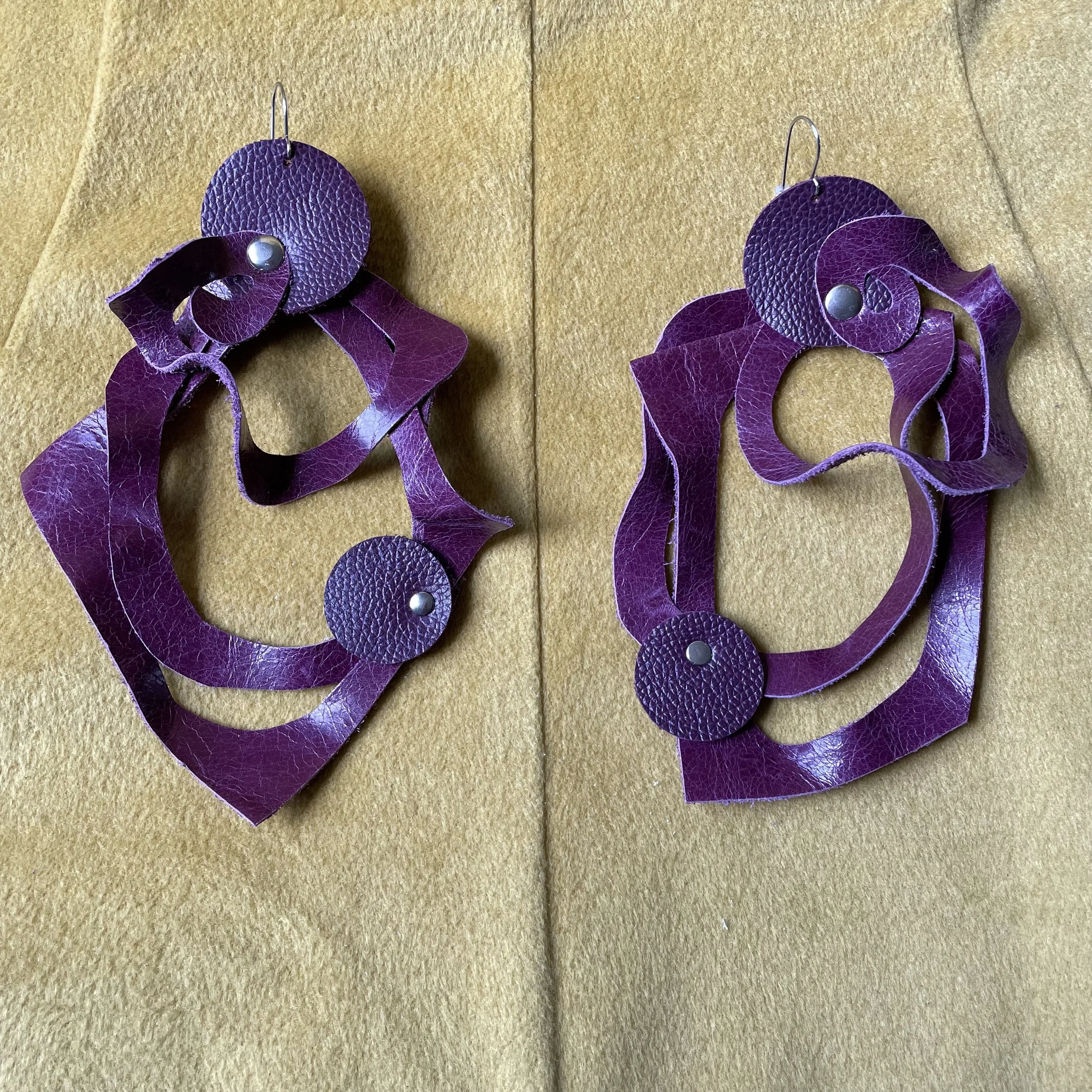 Purple Leather Statement Earrings